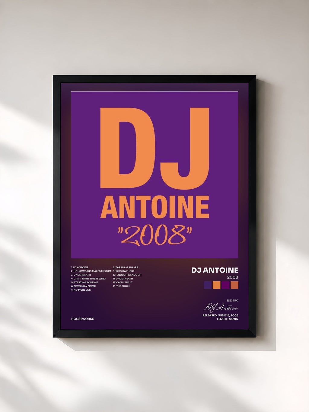 #noir Tableau de l'album 2008 de DJ Antoine, cadre noir, imprimé et encadré en France
