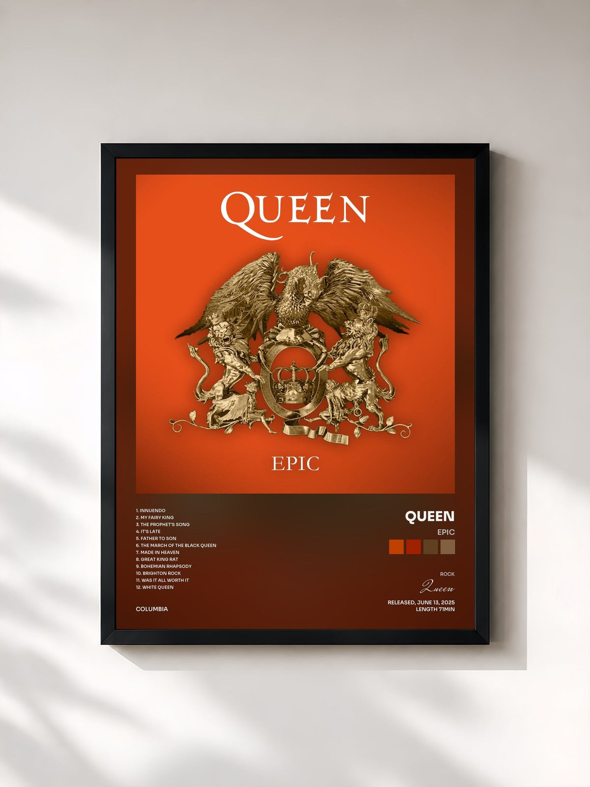 #noir Tableau de l'album Epic de Queen, cadre noir, imprimé et encadré en France