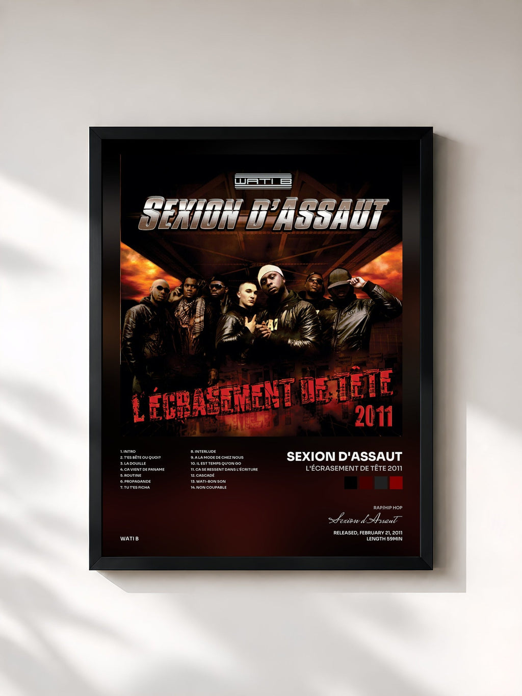 #noir L'écrasement by Tête 2011 de Sexion d'Assaut as a framed art print, black frame, printed and framed in France