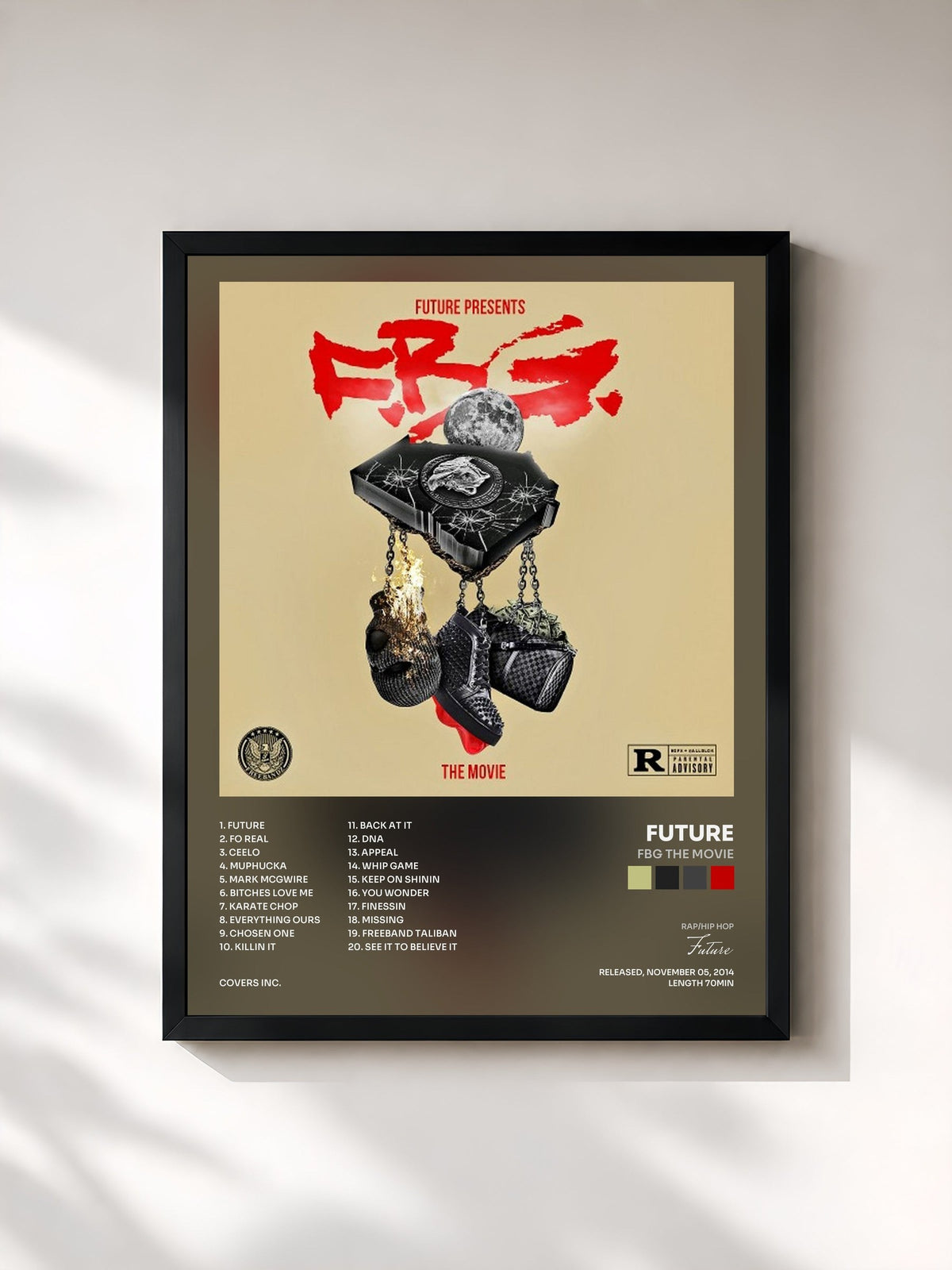 #noir Tableau de l'album FBG The Movie de Future, cadre noir, imprimé et encadré en France