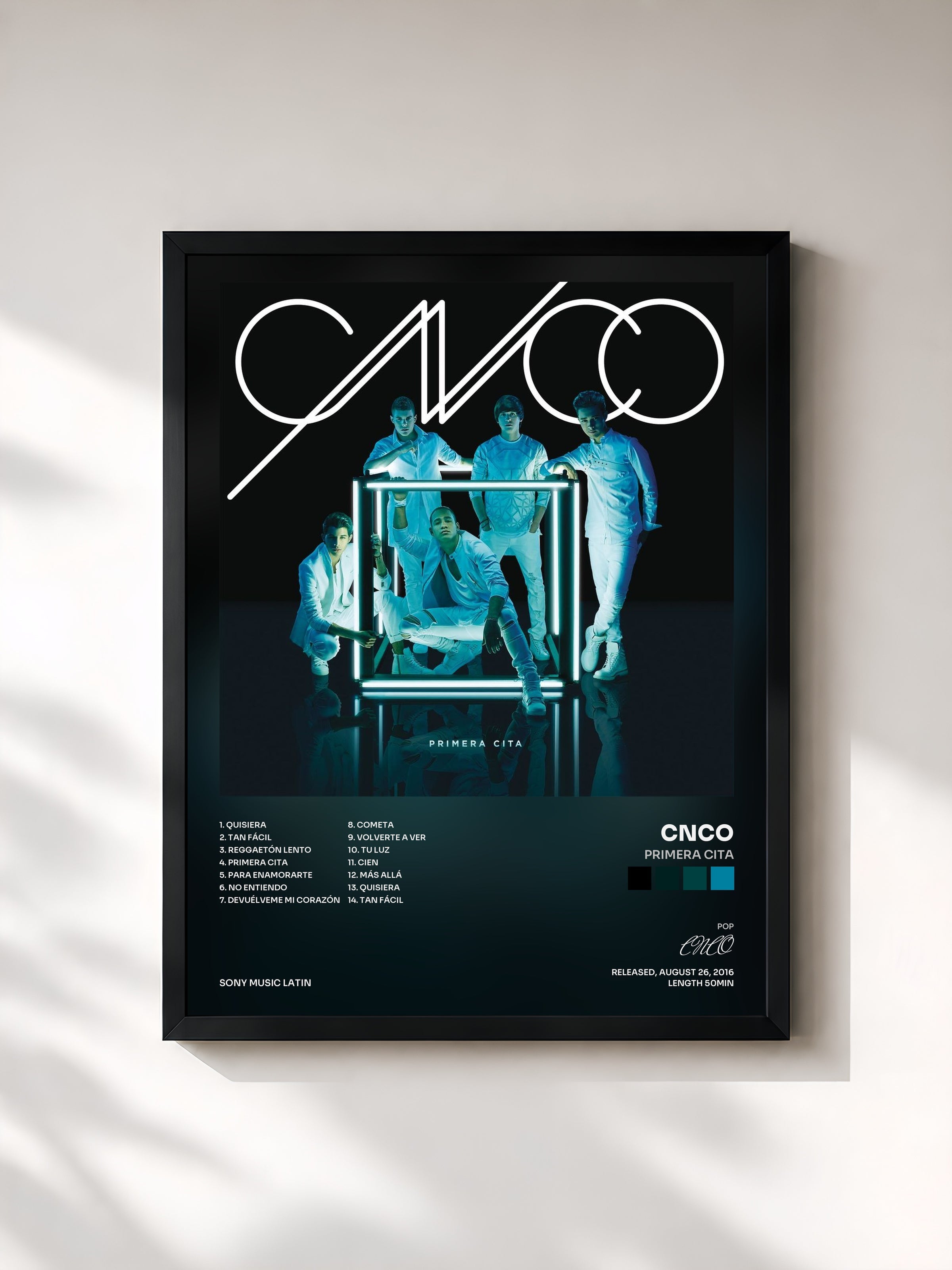 #noir Tableau de l'album Primera Cita de CNCO, cadre noir, imprimé et encadré en France