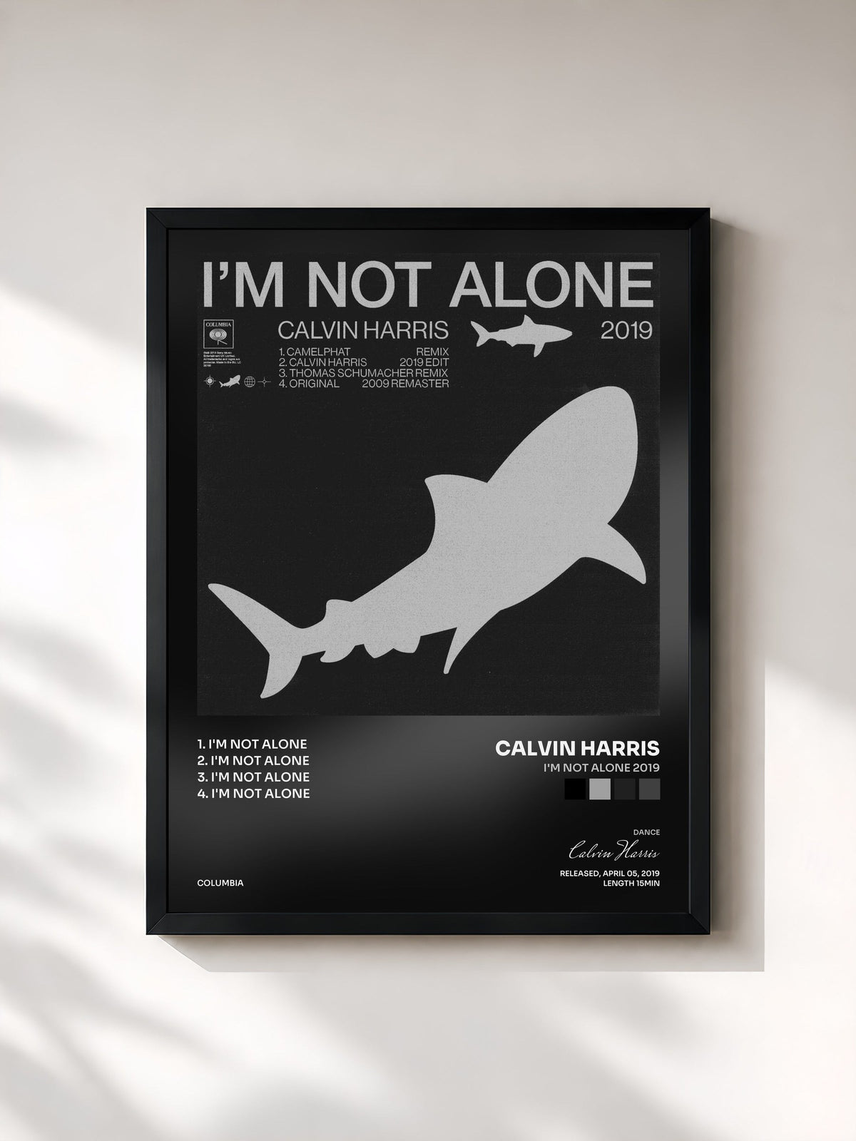 #noir Tableau de l'album I'm Not Alone 2019 de Calvin Harris, cadre noir, imprimé et encadré en France