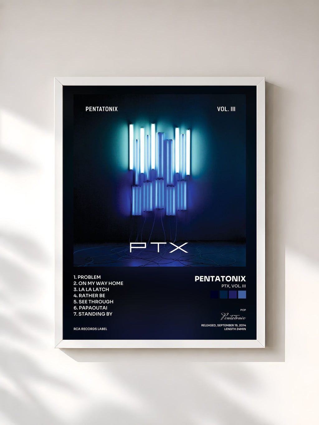 #blanc Tableau de l'album PTX, Vol. III de Pentatonix, cadre blanc, imprimé et encadré en France
