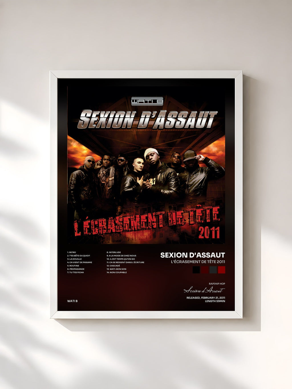 #blanc L'écrasement by Tête 2011 de Sexion d'Assaut as a framed art print, white frame, printed and framed in France