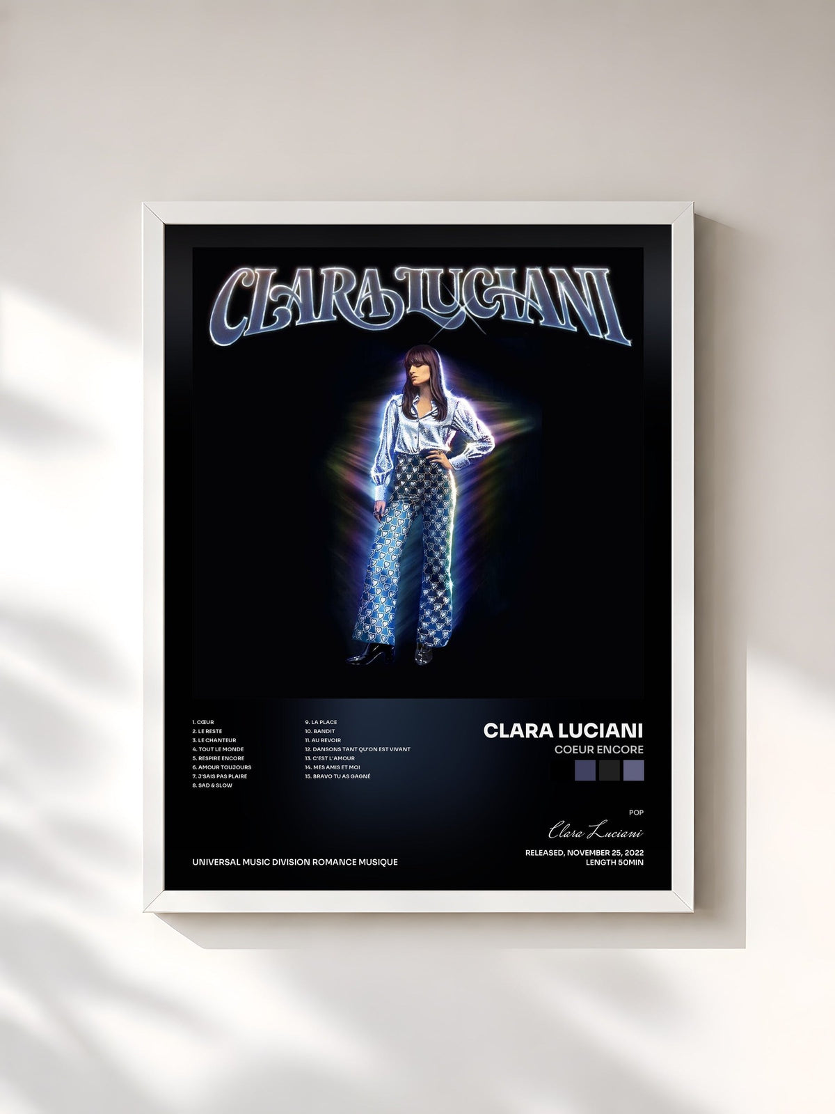 #blanc Tableau de l'album Coeur Encore de Clara Luciani, cadre blanc, imprimé et encadré en France
