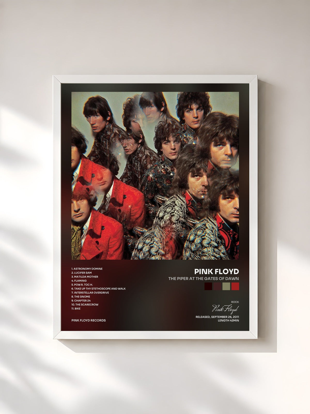 #blanc Tableau de l'album The Piper at the Gates of Dawn de Pink Floyd, cadre blanc, imprimé et encadré en France