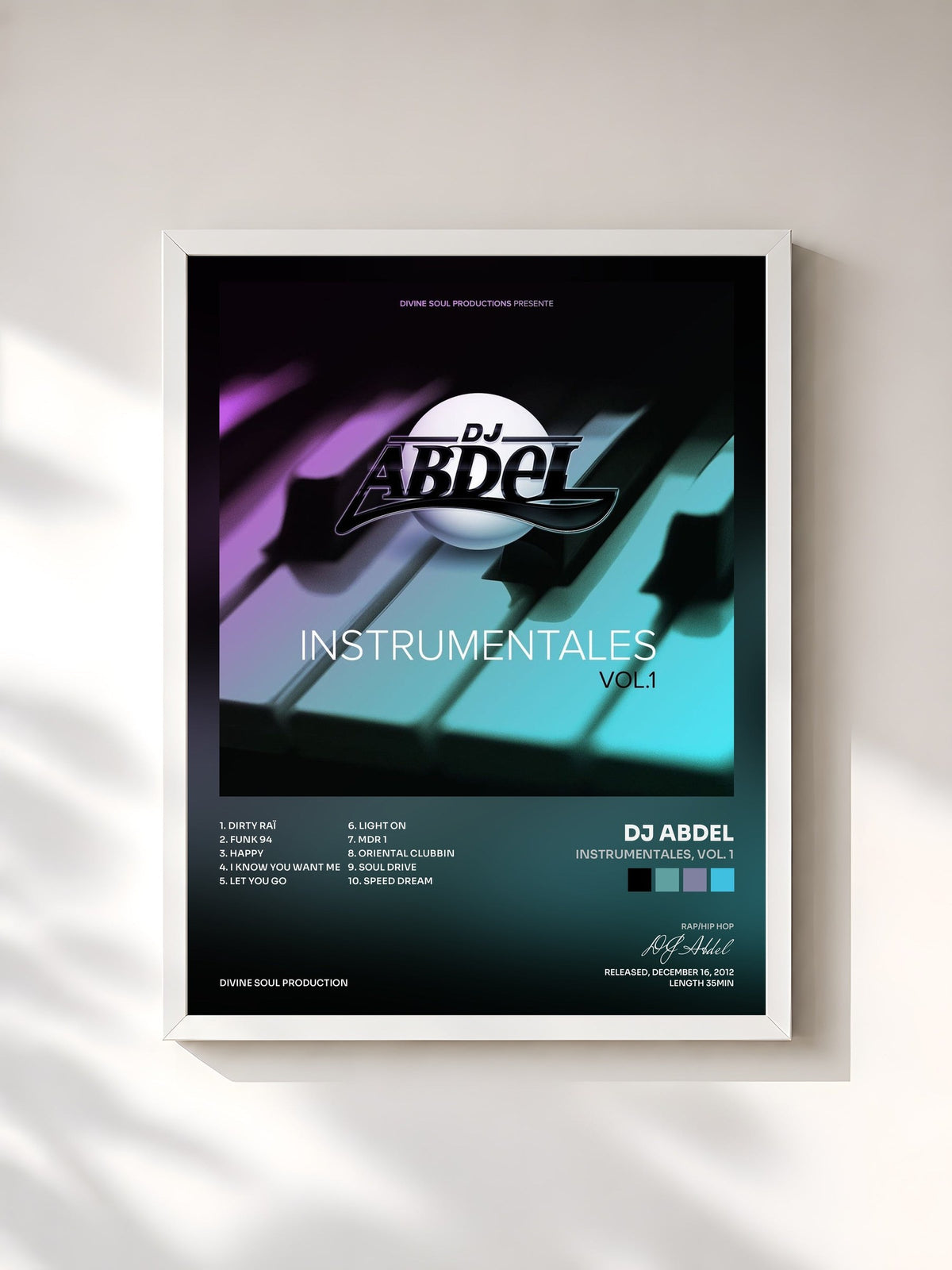 #blanc Tableau de l'album Instrumentales, vol. 1 de DJ Abdel, cadre blanc, imprimé et encadré en France