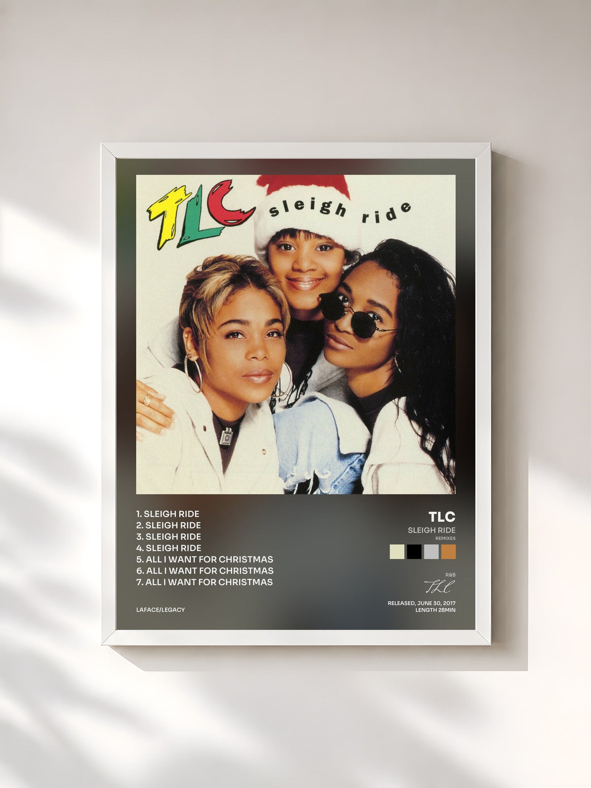 #blanc Tableau de l'album Sleigh Ride (Remixes) de TLC, cadre blanc, imprimé et encadré en France
