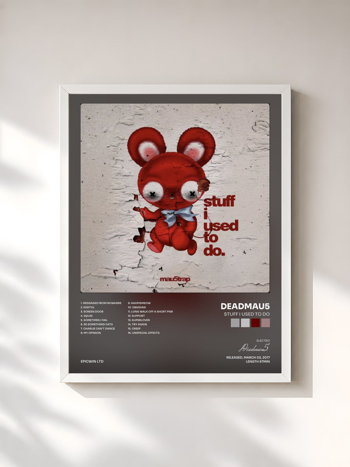 #blanc Tableau de l'album stuff i used to do de Deadmau5, cadre blanc, imprimé et encadré en France