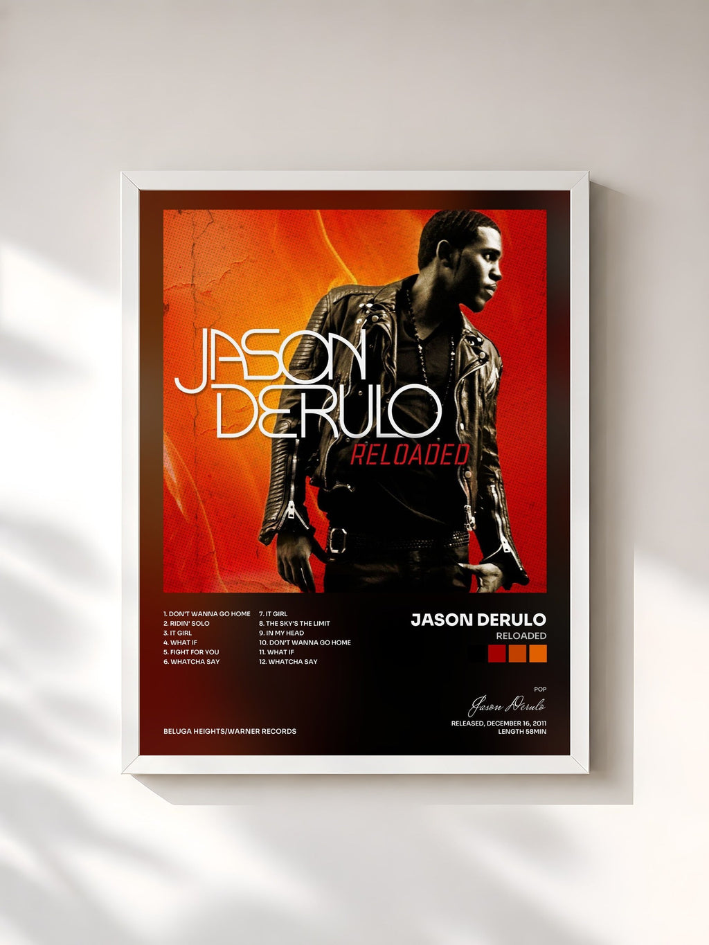 #blanc Reloaded de Jason Derulo en lámina enmarcada, marco blanco, impresa y enmarcada en Francia