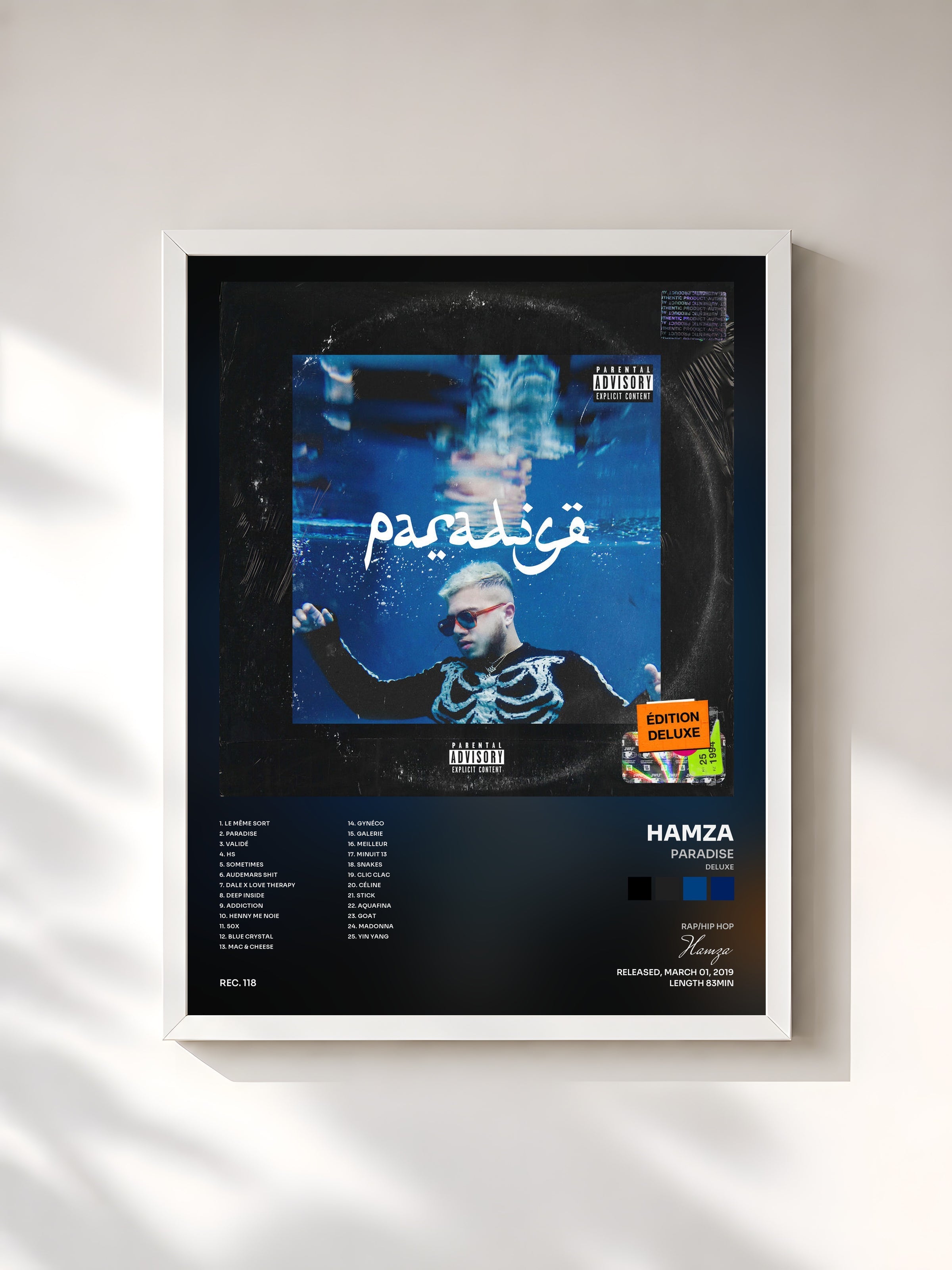 #blanc Paradise (Deluxe) by Hamza as a framed art print, white frame, printed and framed in France