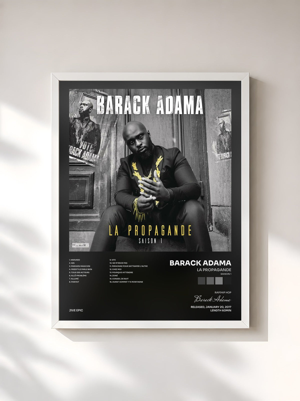 #blanc Tableau de l'album La propagande (saison 1) de Barack Adama, cadre blanc, imprimé et encadré en France