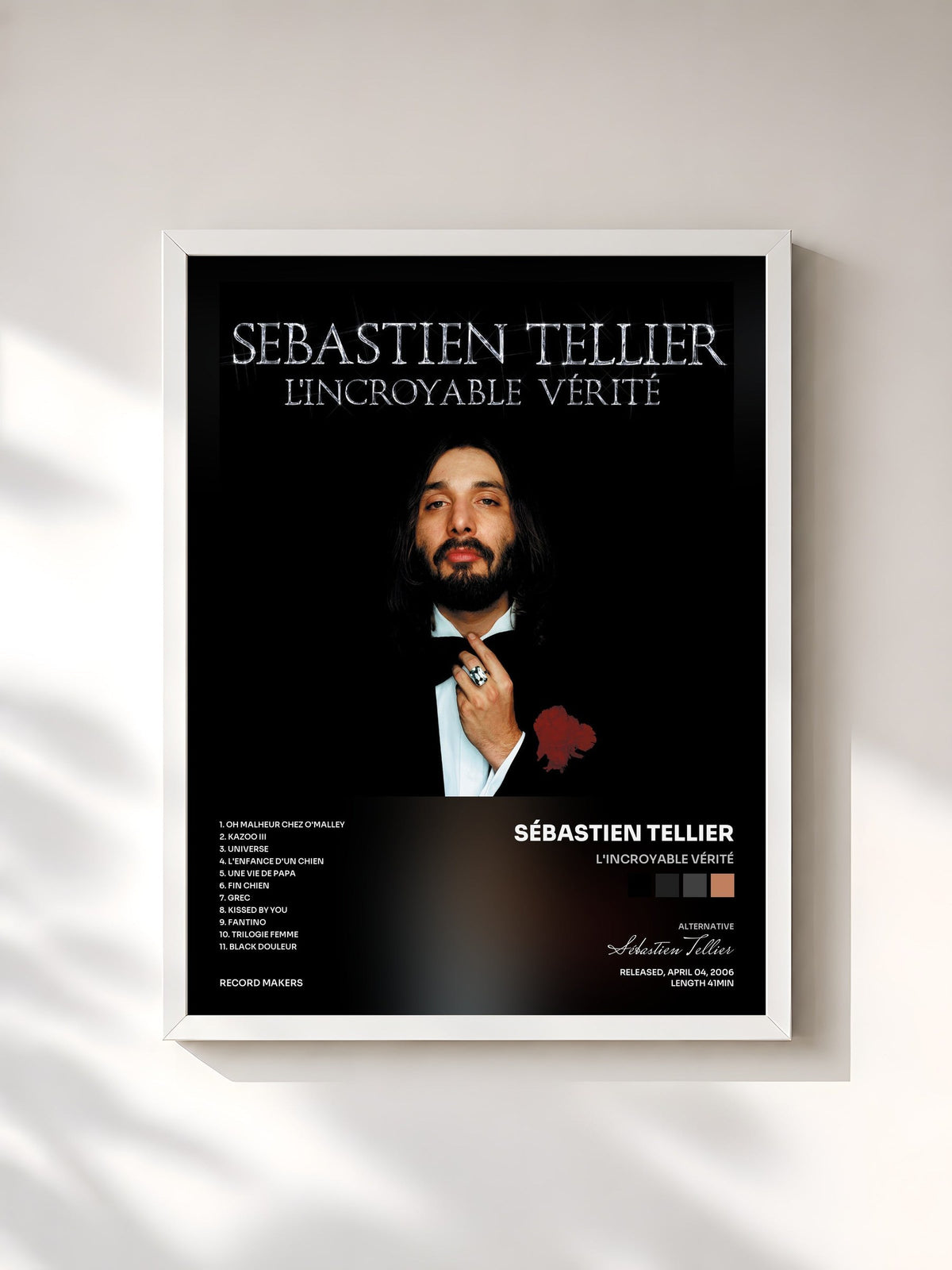 #blanc Tableau de l'album L'incroyable vérité de Sébastien Tellier, cadre blanc, imprimé et encadré en France