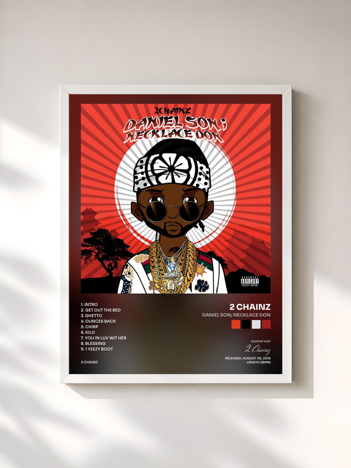 #blanc Tableau de l'album Daniel Son; Necklace Don de 2 Chainz, cadre blanc, imprimé et encadré en France