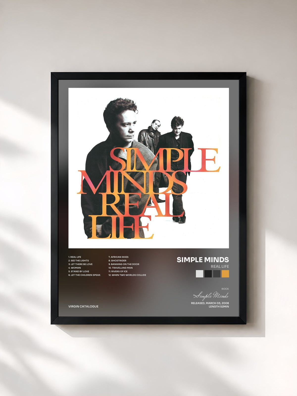 #noir Real Life di Simple Minds in stampa incorniciata, cornice nera, stampata e incorniciata in Francia