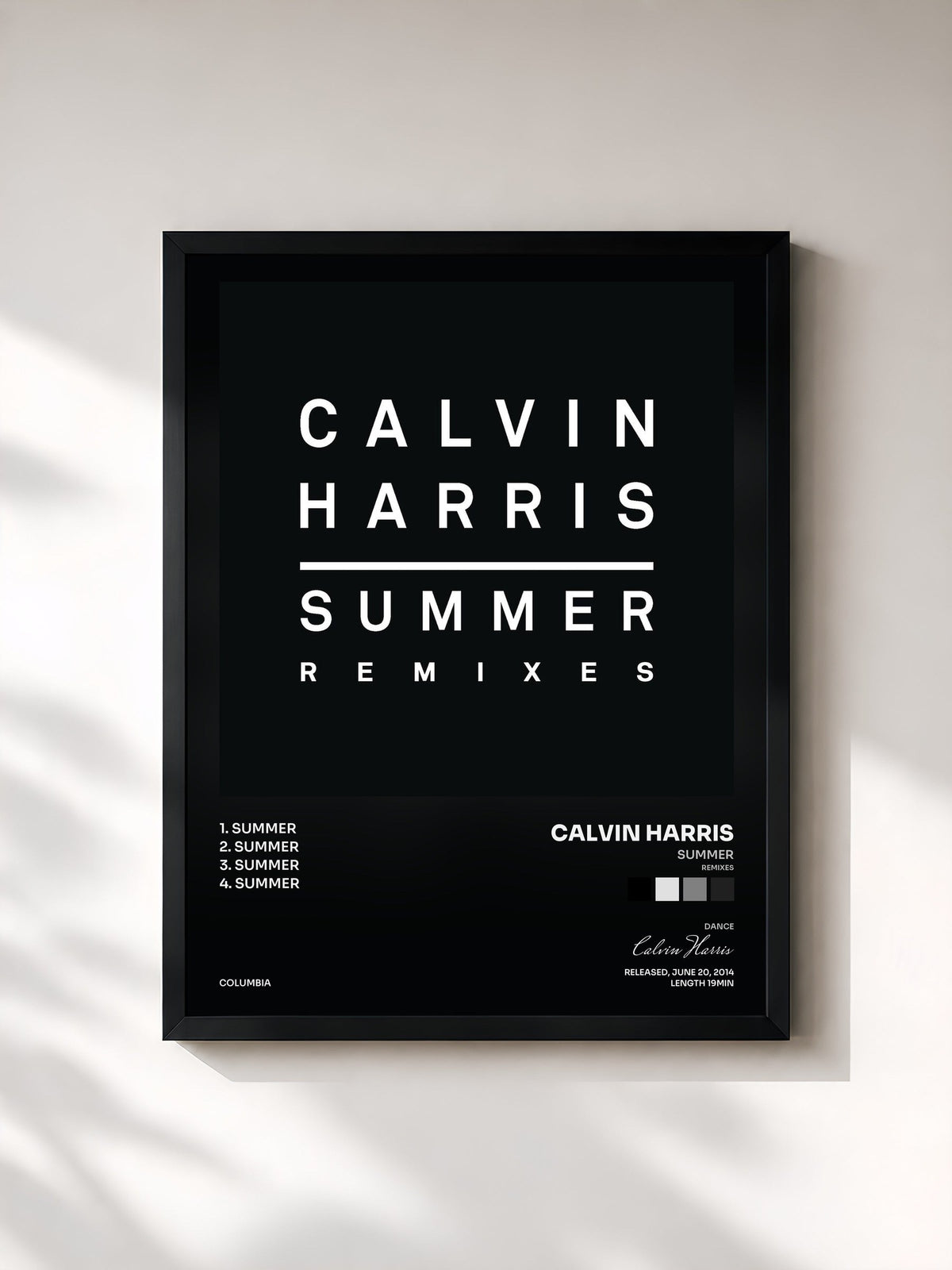 #noir Tableau de l'album Summer (Remixes) de Calvin Harris, cadre noir, imprimé et encadré en France