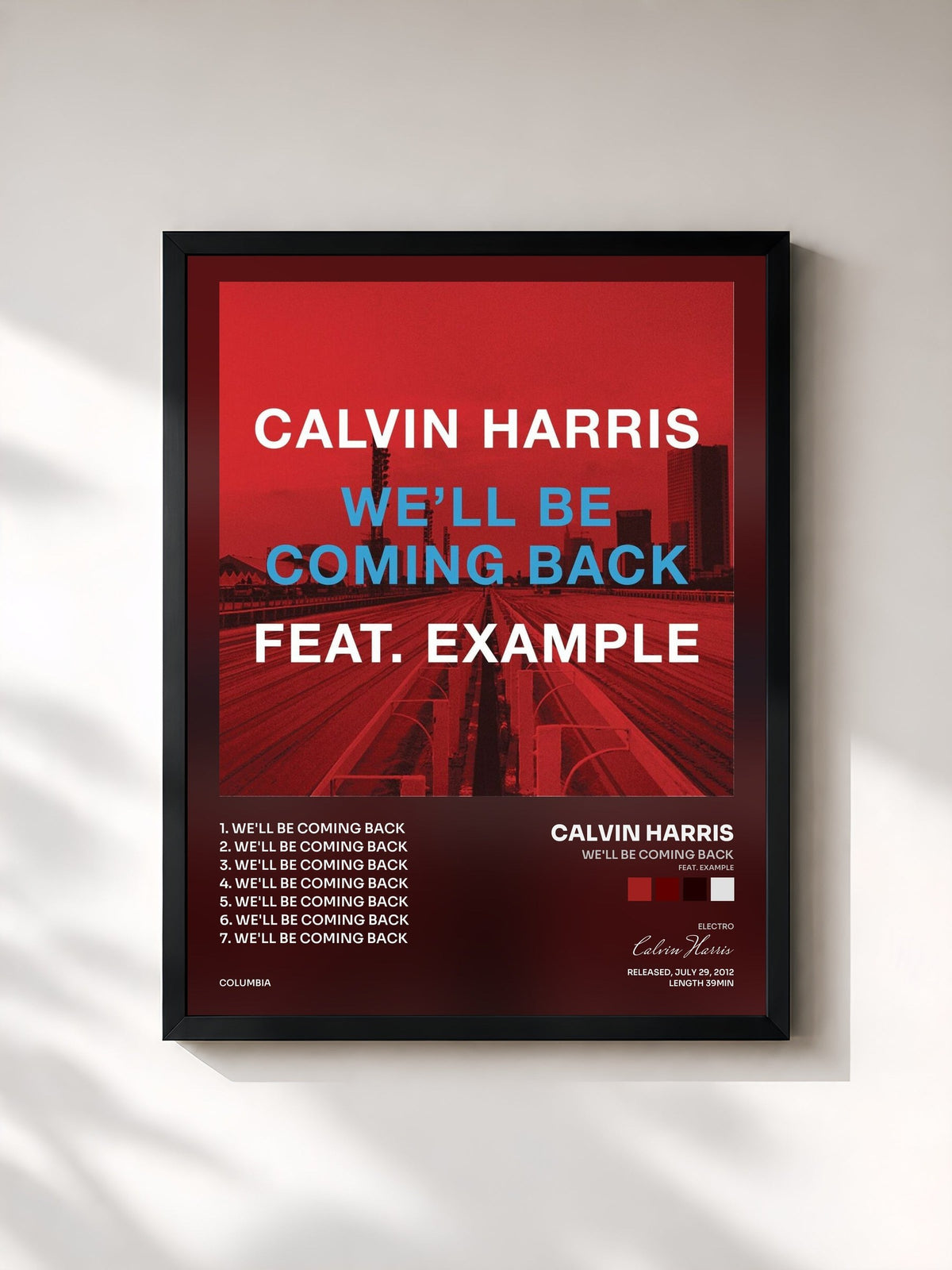 #noir Tableau de l'album We'll Be Coming Back (feat. Example) de Calvin Harris, cadre noir, imprimé et encadré en France