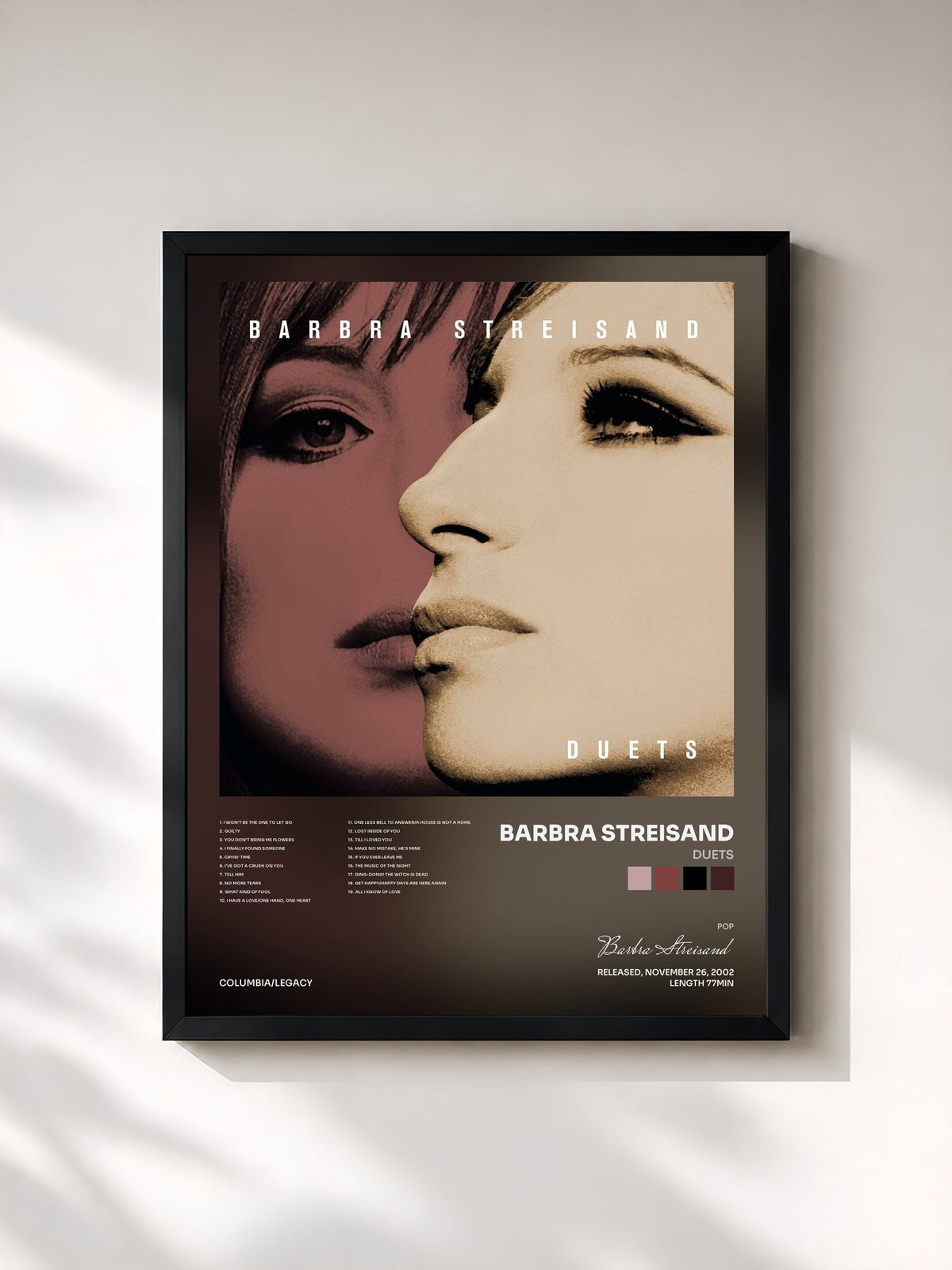 #noir Duets de Barbra Streisand en lámina enmarcada, marco negro, impresa y enmarcada en Francia
