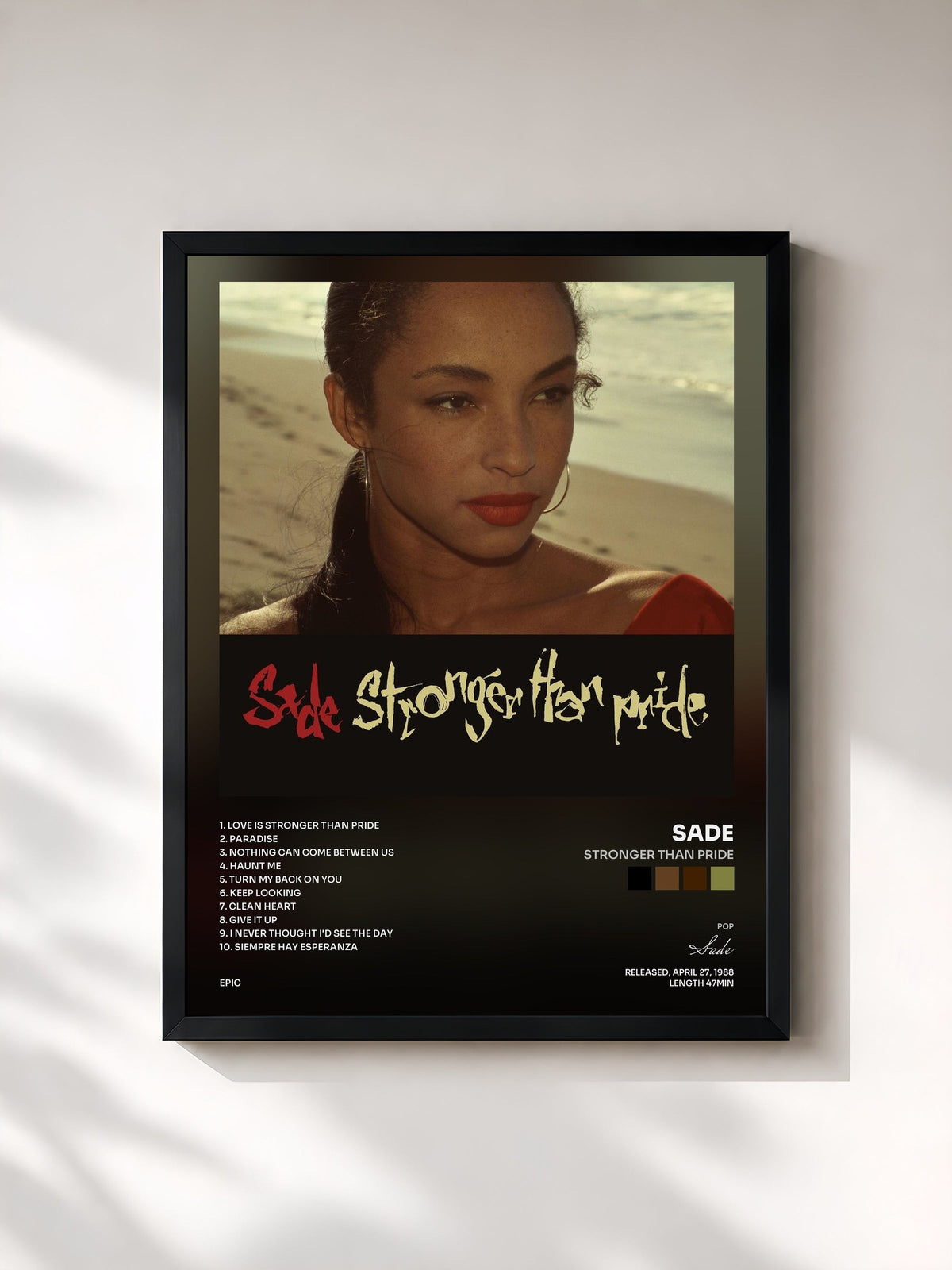 #noir Tableau de l'album Stronger Than Pride de Sade, cadre noir, imprimé et encadré en France