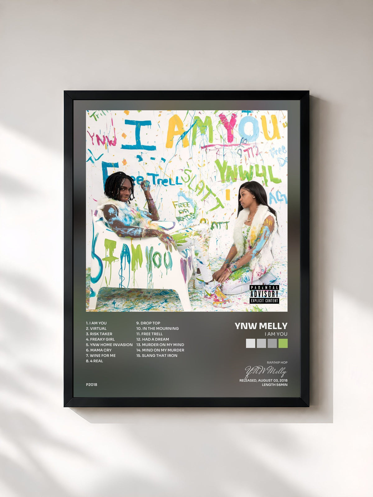 #noir Tableau de l'album I AM YOU de YNW Melly, cadre noir, imprimé et encadré en France