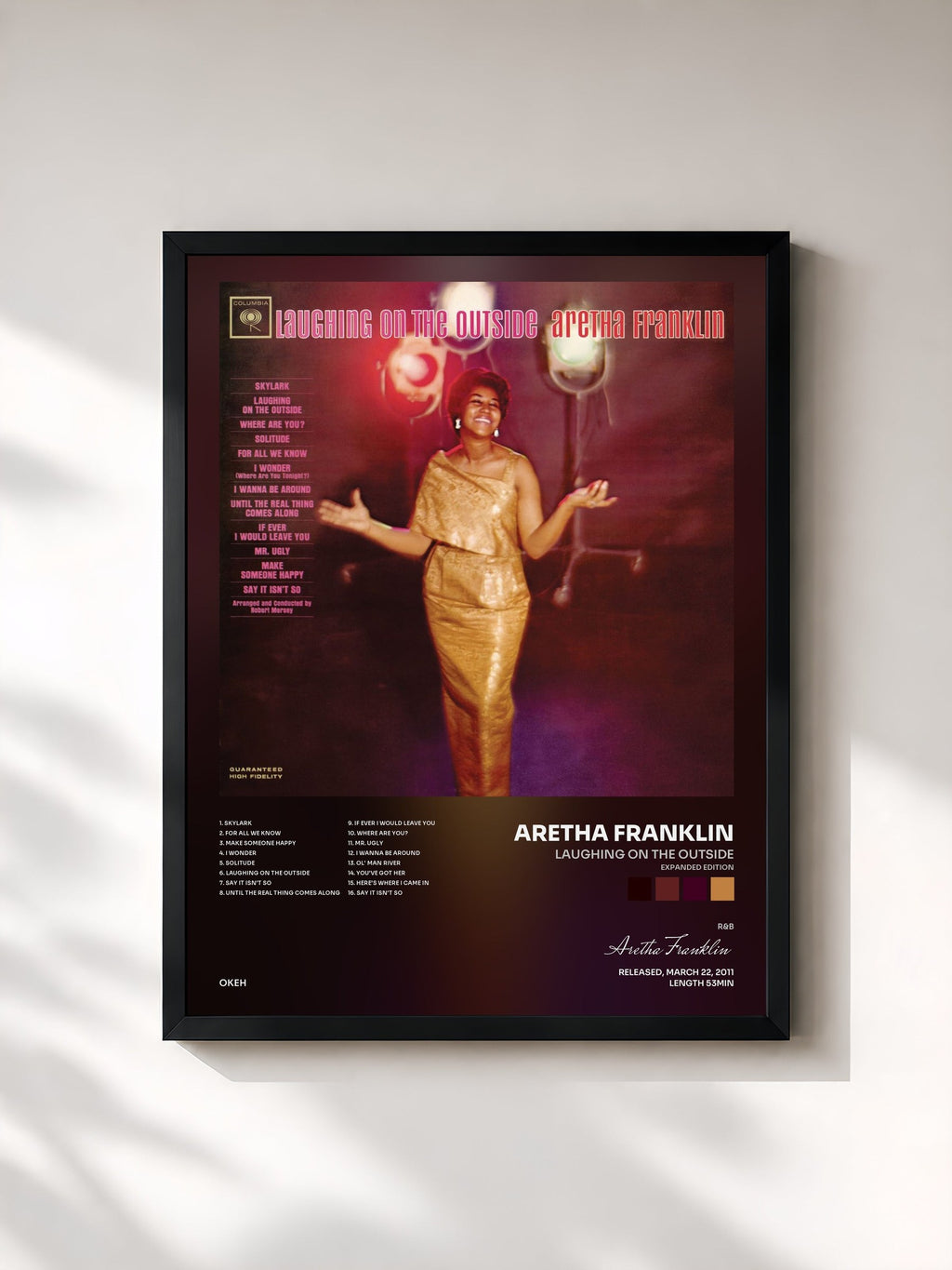 #noir Laughing On the Outside (Expanded Edition) di Aretha Franklin in stampa incorniciata, cornice nera, stampata e incorniciata in Francia