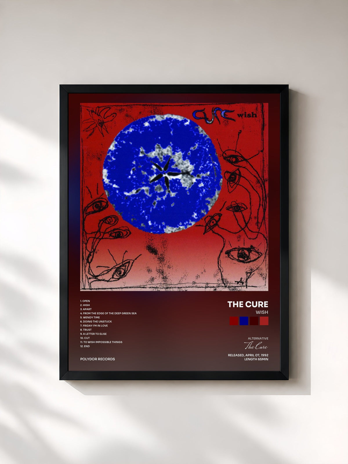 #noir Tableau de l'album Wish de The Cure, cadre noir, imprimé et encadré en France