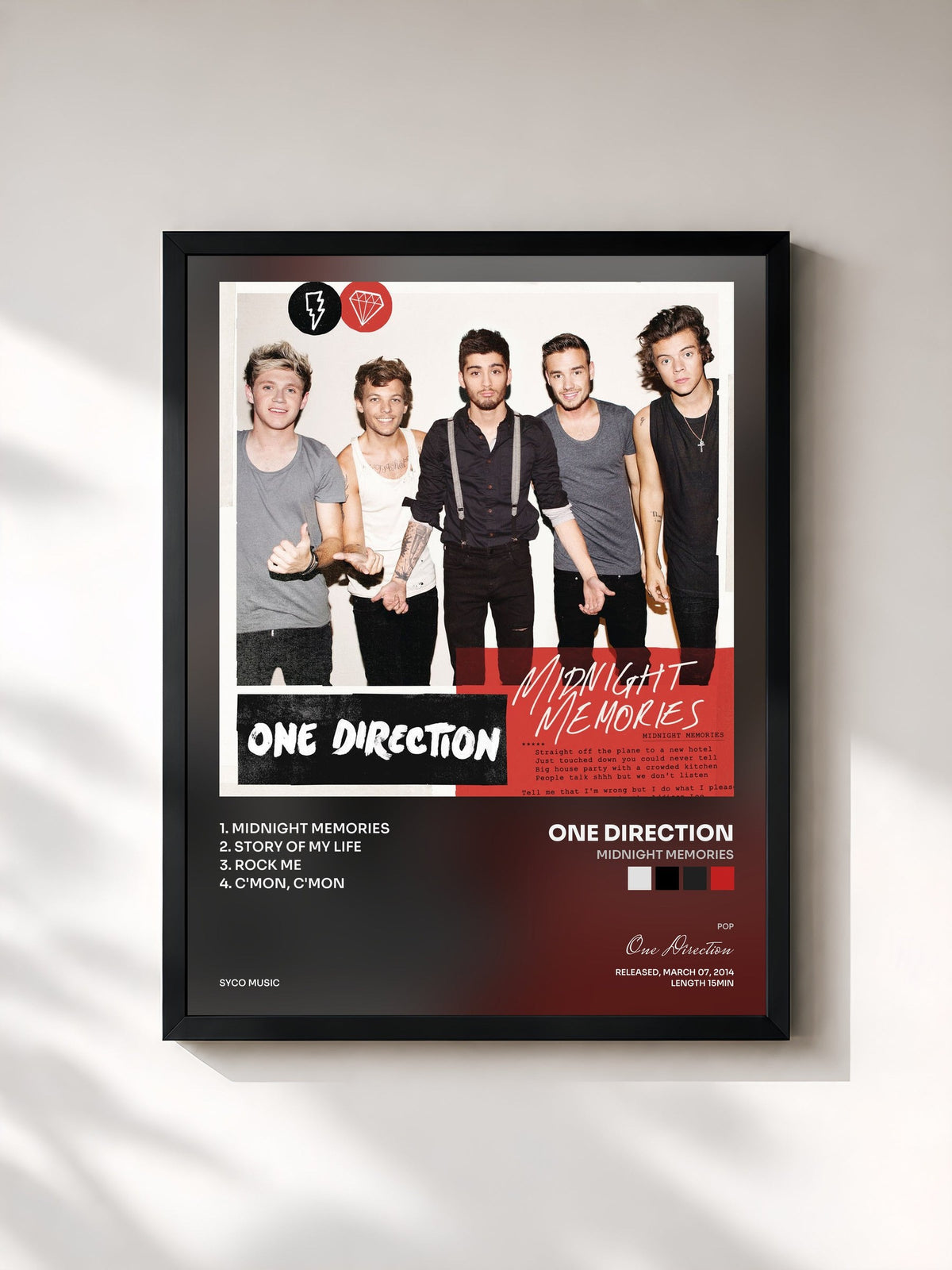 #noir Midnight Memories by One Direction as a framed art print, black frame, printed and framed in France