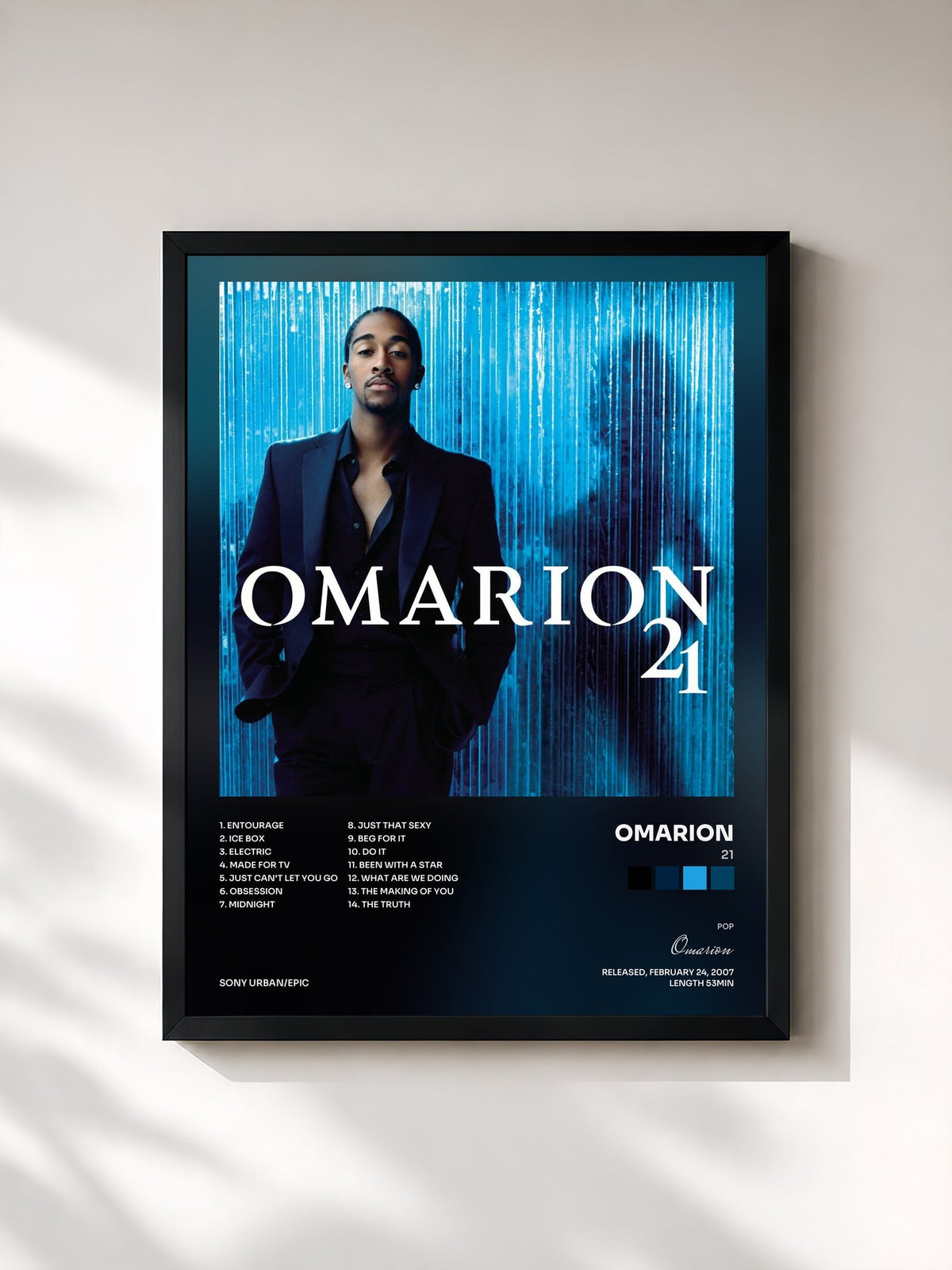 #noir Tableau de l'album 21 de Omarion, cadre noir, imprimé et encadré en France