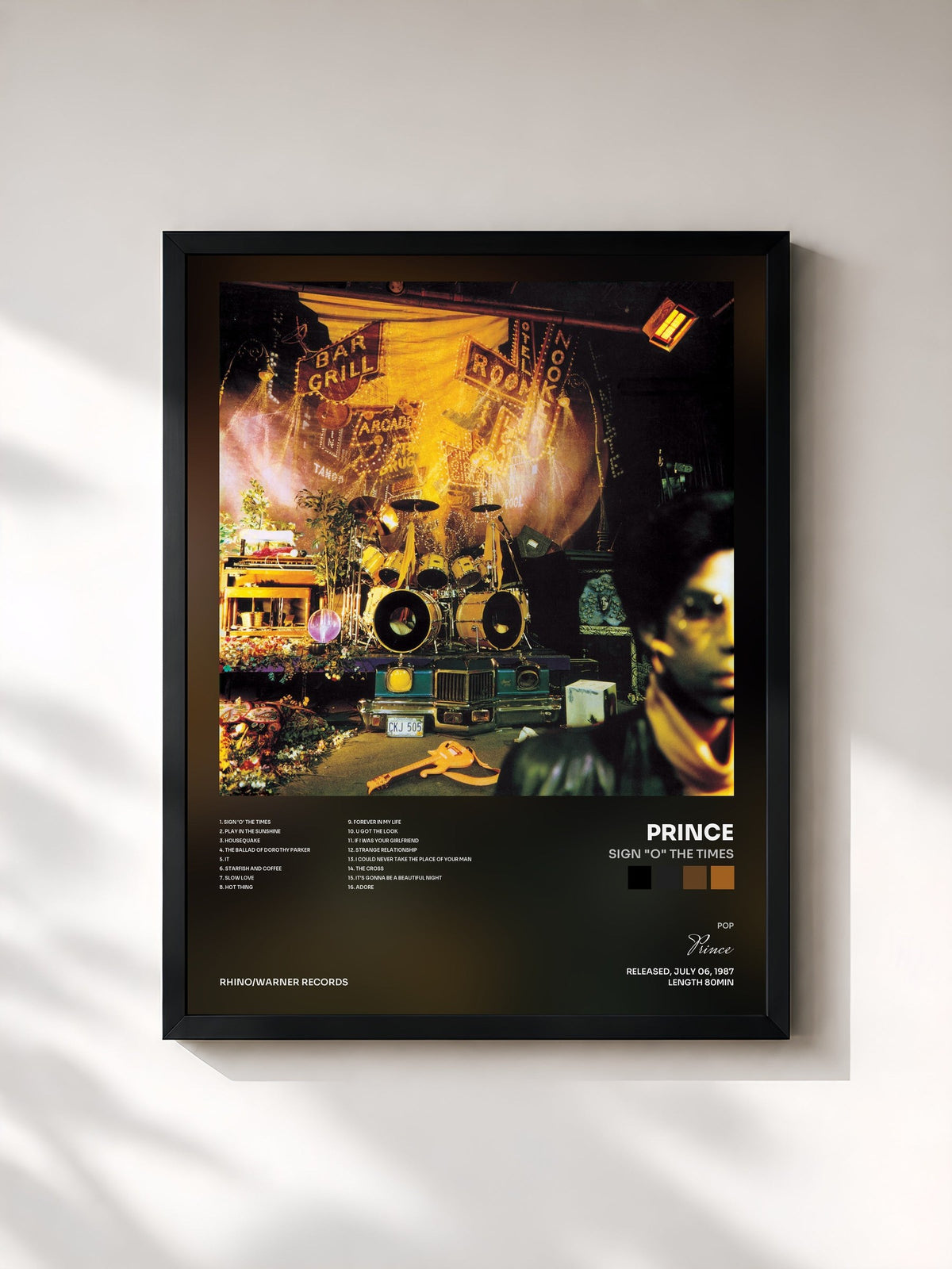 #noir Tableau de l'album Sign "O" the Times de Prince, cadre noir, imprimé et encadré en France