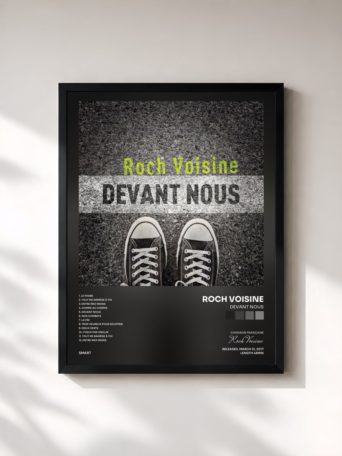 #noir Tableau de l'album Devant nous de Roch Voisine, cadre noir, imprimé et encadré en France