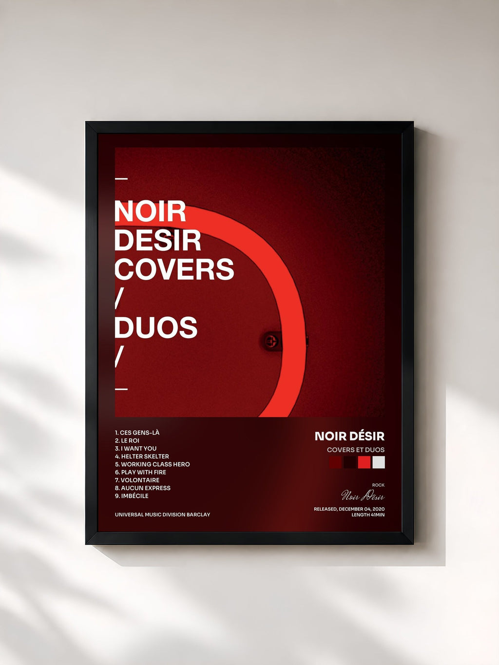 #noir Tableau de l'album Covers et duos de Noir Désir, cadre noir, imprimé et encadré en France