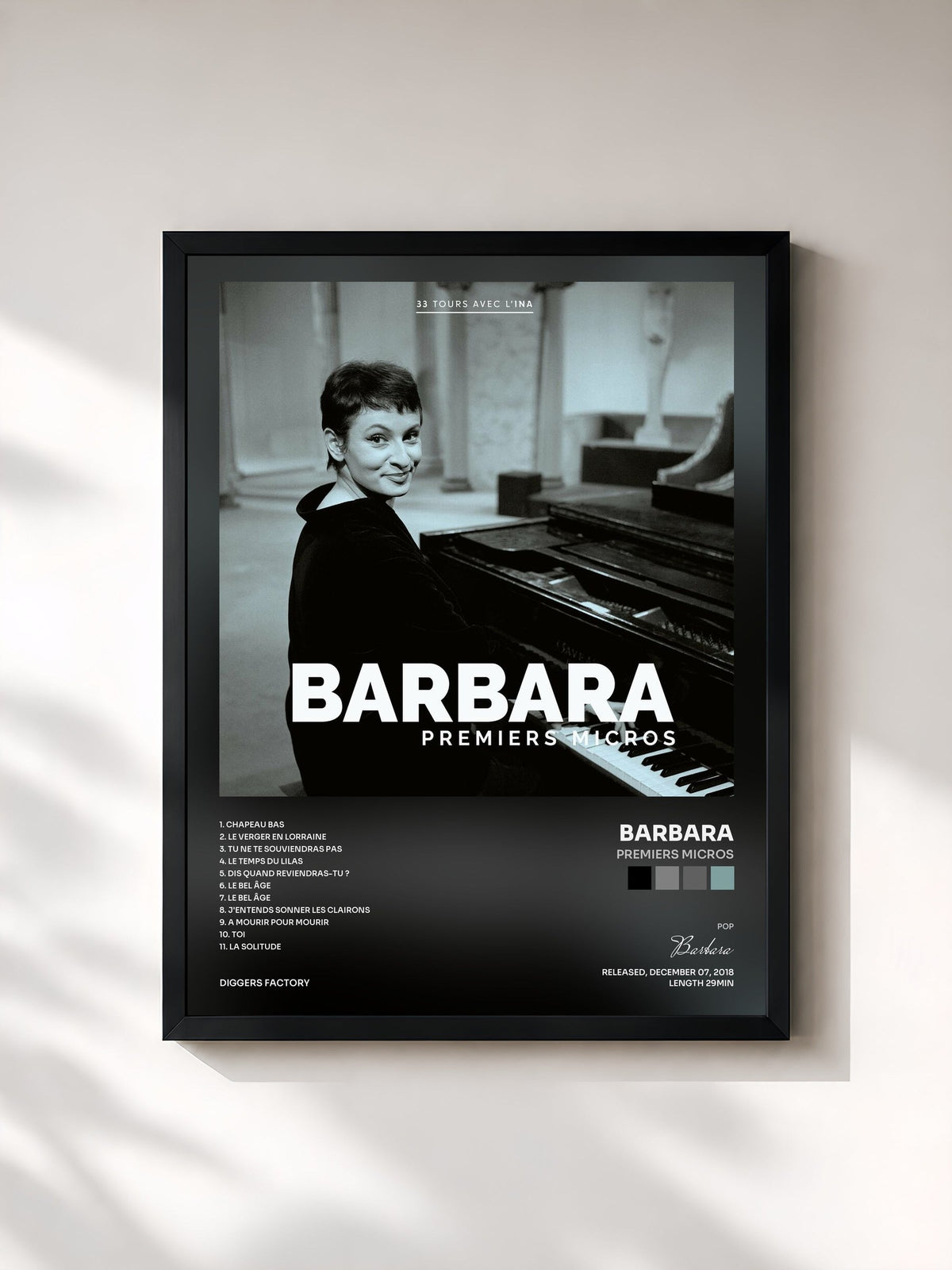#noir Tableau de l'album Premiers Micros de Barbara, cadre noir, imprimé et encadré en France