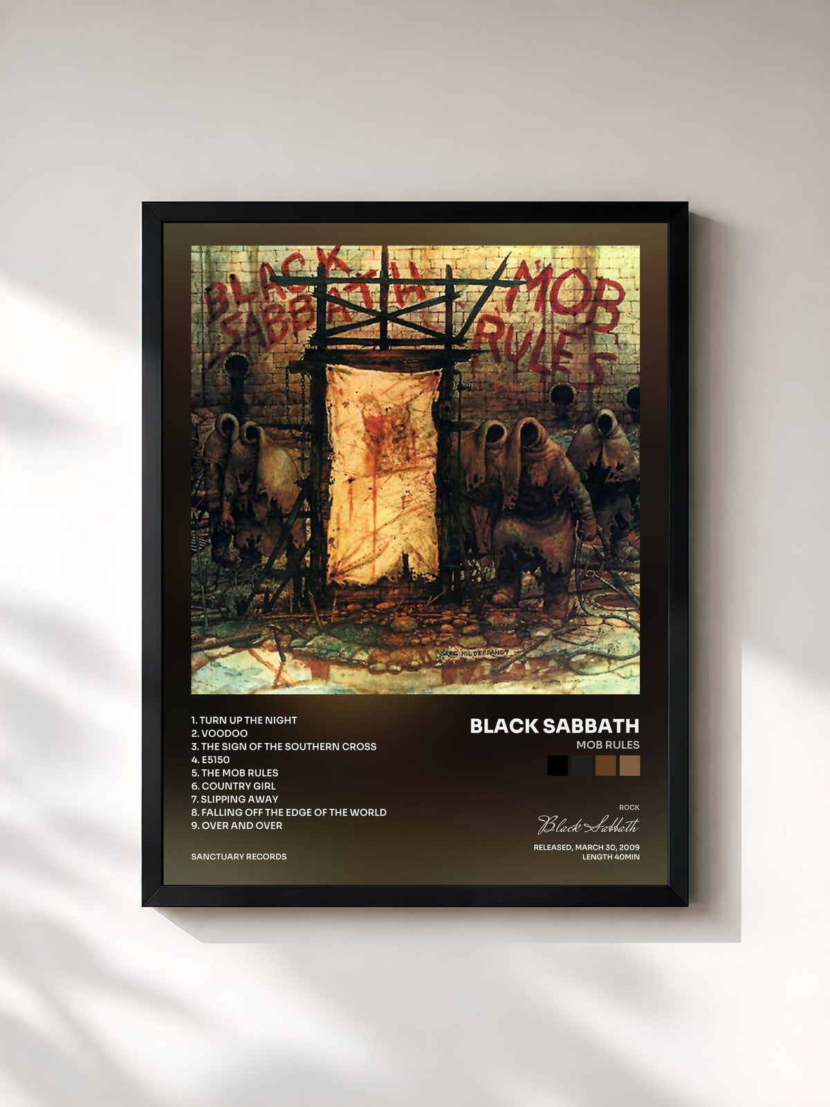 #noir Tableau de l'album Mob Rules de Black Sabbath, cadre noir, imprimé et encadré en France
