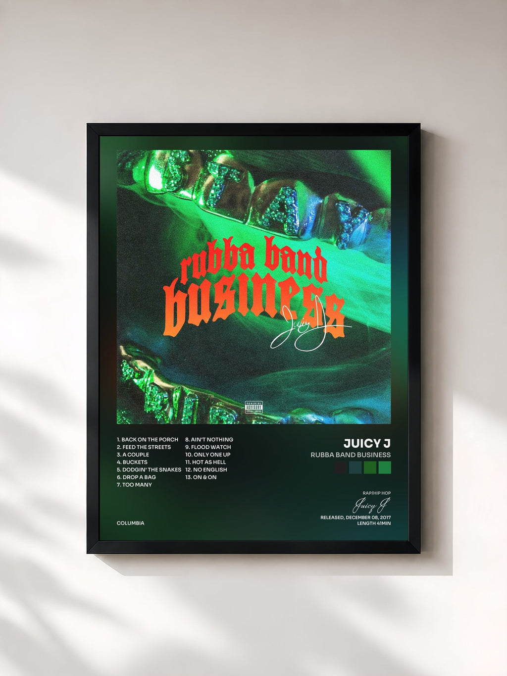 #noir Rubba Band Business by Juicy J as a framed art print, black frame, printed and framed in France