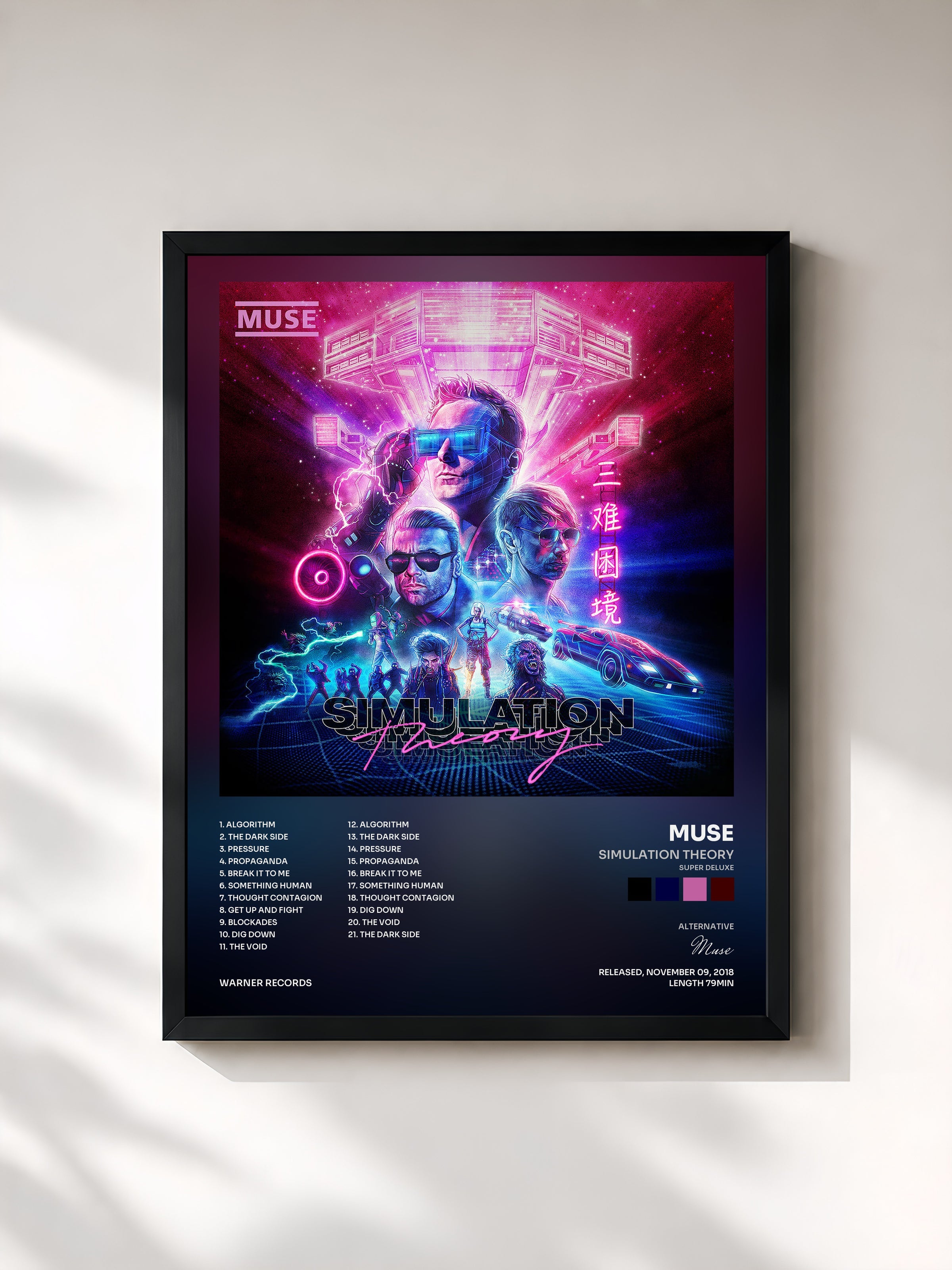 #noir Tableau de l'album Simulation Theory (Super Deluxe) de Muse, cadre noir, imprimé et encadré en France