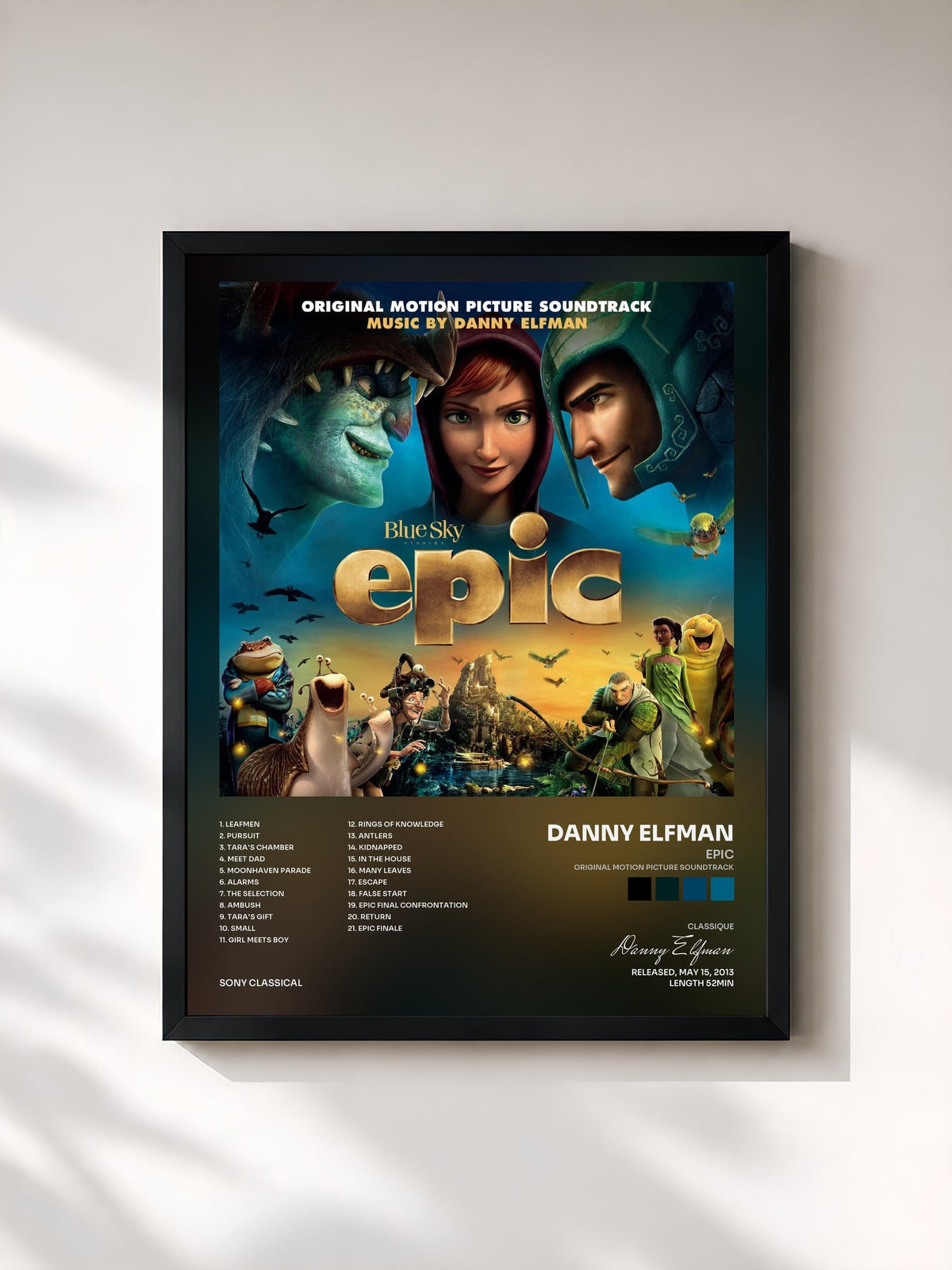 #noir Tableau de l'album Epic (Original Motion Picture Soundtrack) de Danny Elfman, cadre noir, imprimé et encadré en France