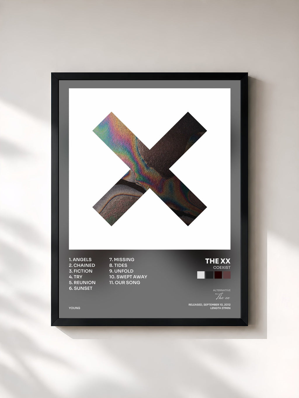 #noir Coexist von The xx als gerahmter Kunstdruck, schwarzer Rahmen, gedruckt und gerahmt in Frankreich