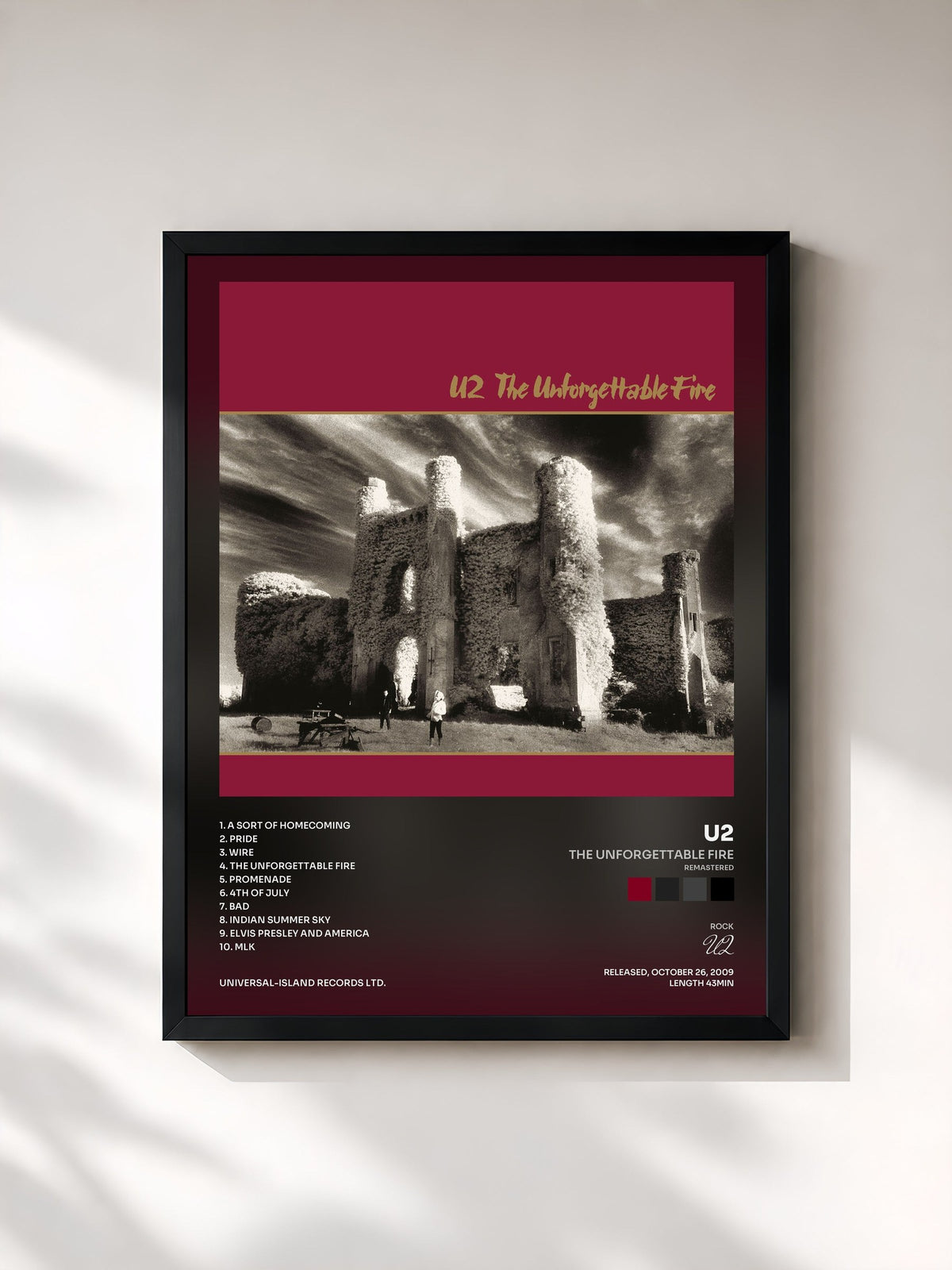 #noir Tableau de l'album The Unforgettable Fire (Remastered) de U2, cadre noir, imprimé et encadré en France