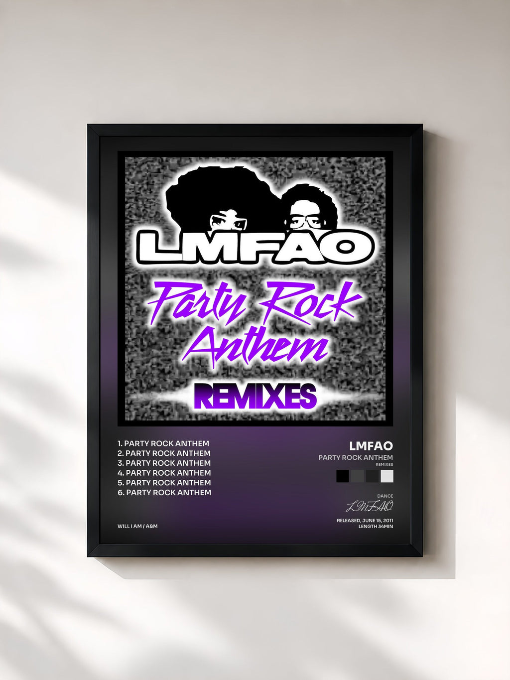 #noir Party Rock Anthem (Remixes) de LMFAO en lámina enmarcada, marco negro, impresa y enmarcada en Francia