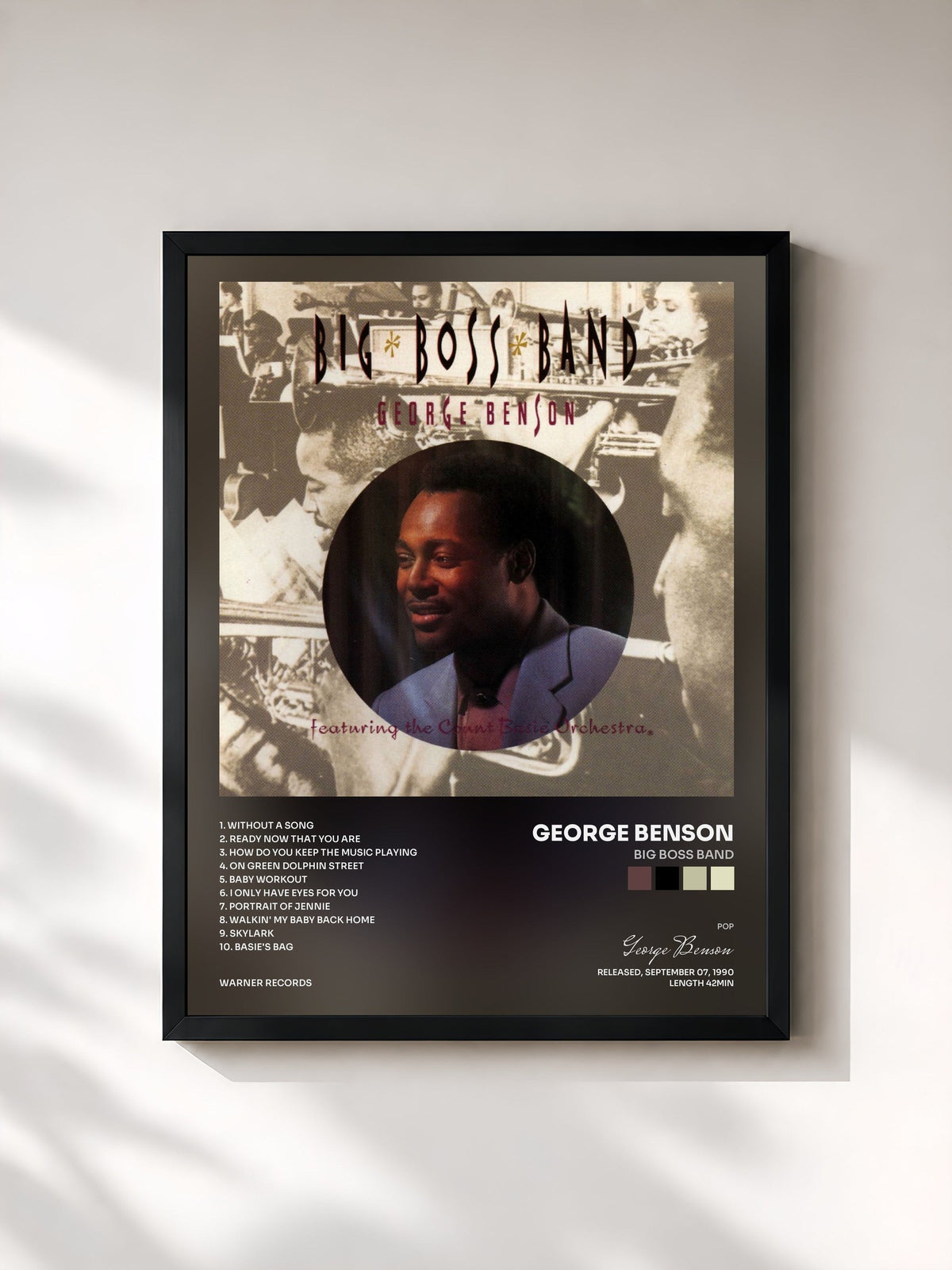 #noir Tableau de l'album Big Boss Band de George Benson, cadre noir, imprimé et encadré en France