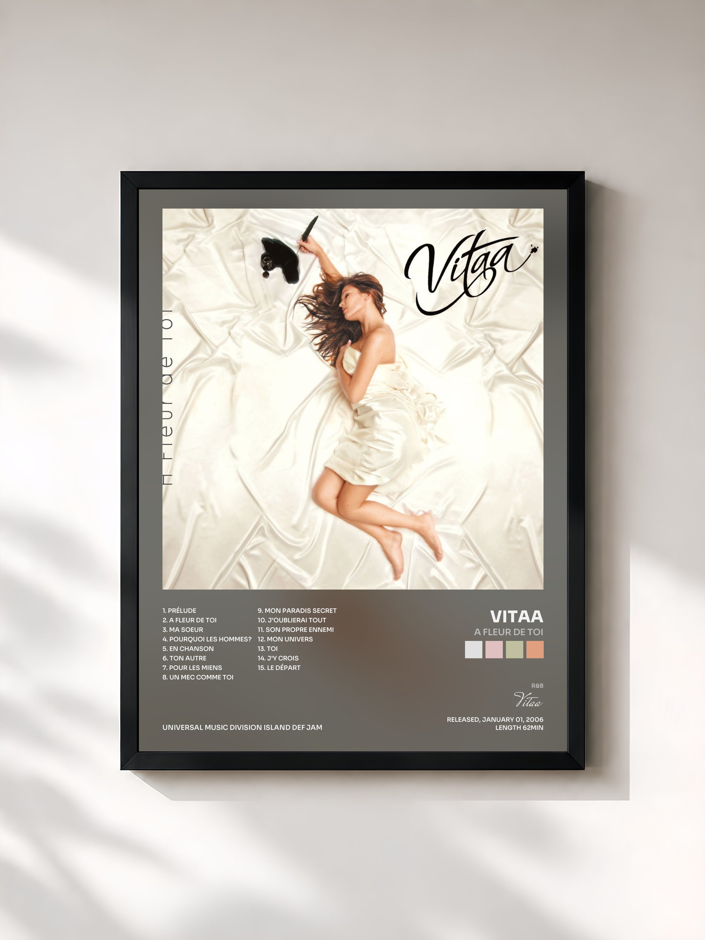#noir A Fleur De Toi by Vitaa as a framed art print, black frame, printed and framed in France