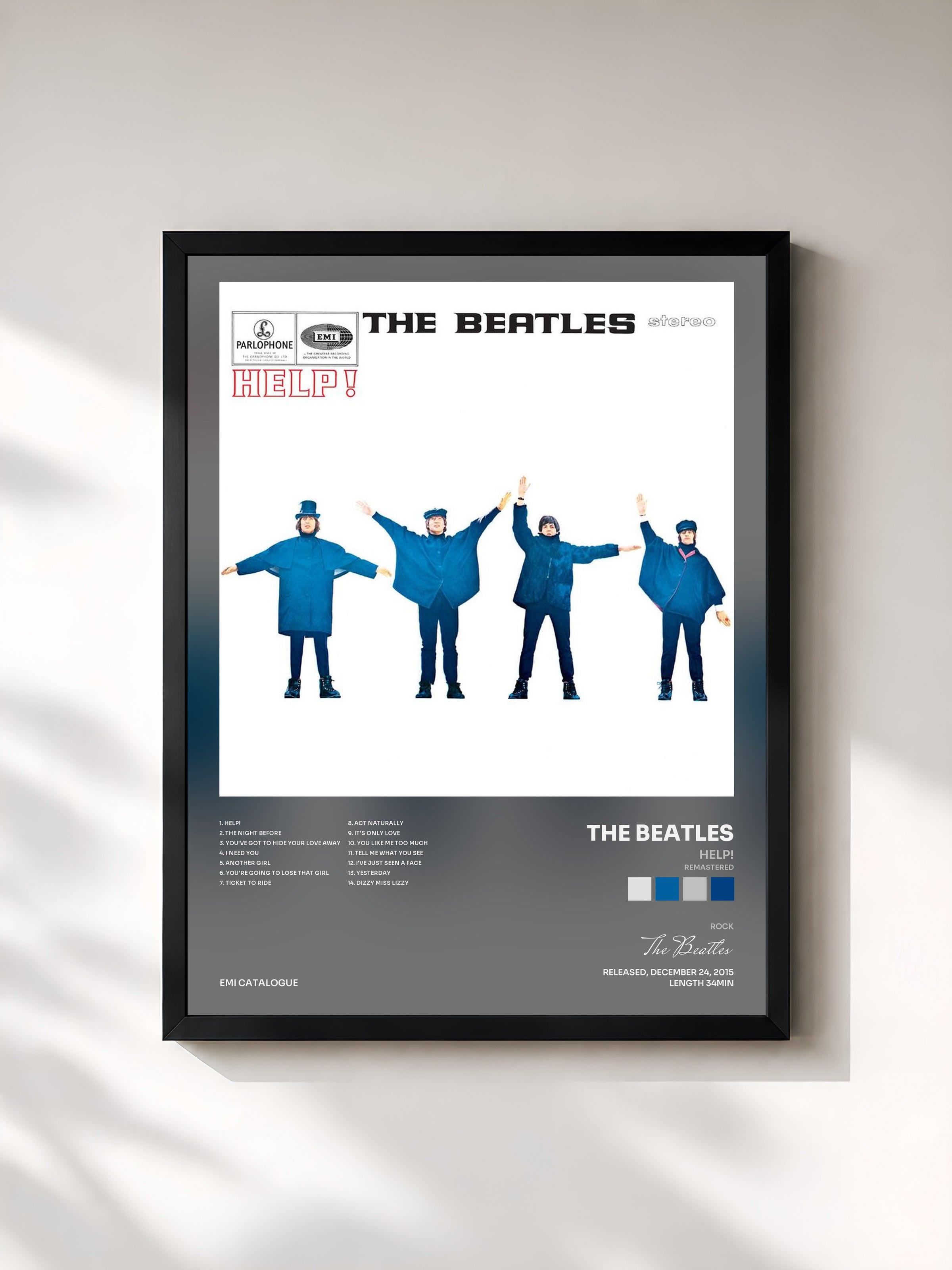 #noir Tableau de l'album Help! (Remastered) de The Beatles, cadre noir, imprimé et encadré en France