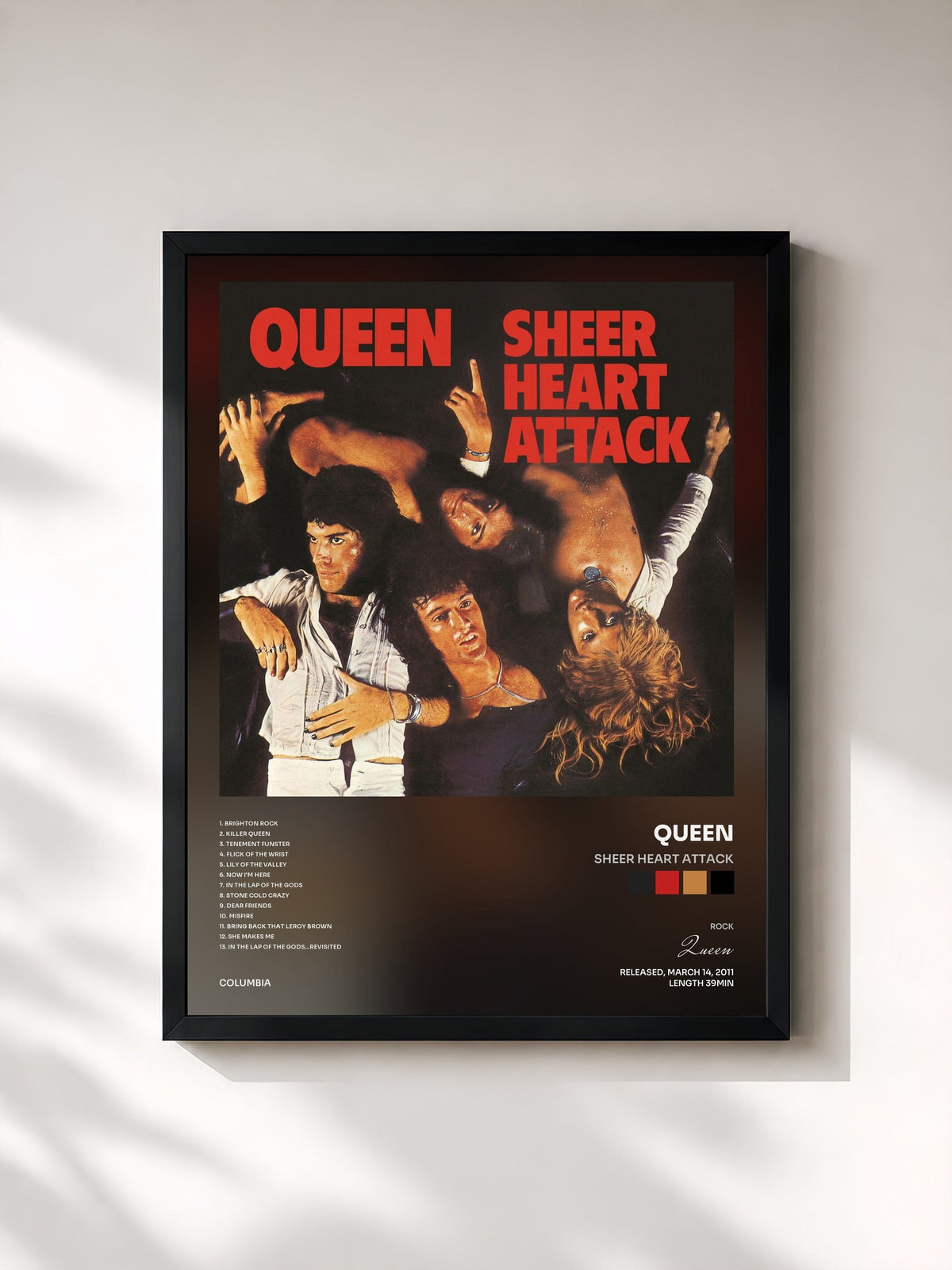 #noir Tableau de l'album Sheer Heart Attack de Queen, cadre noir, imprimé et encadré en France