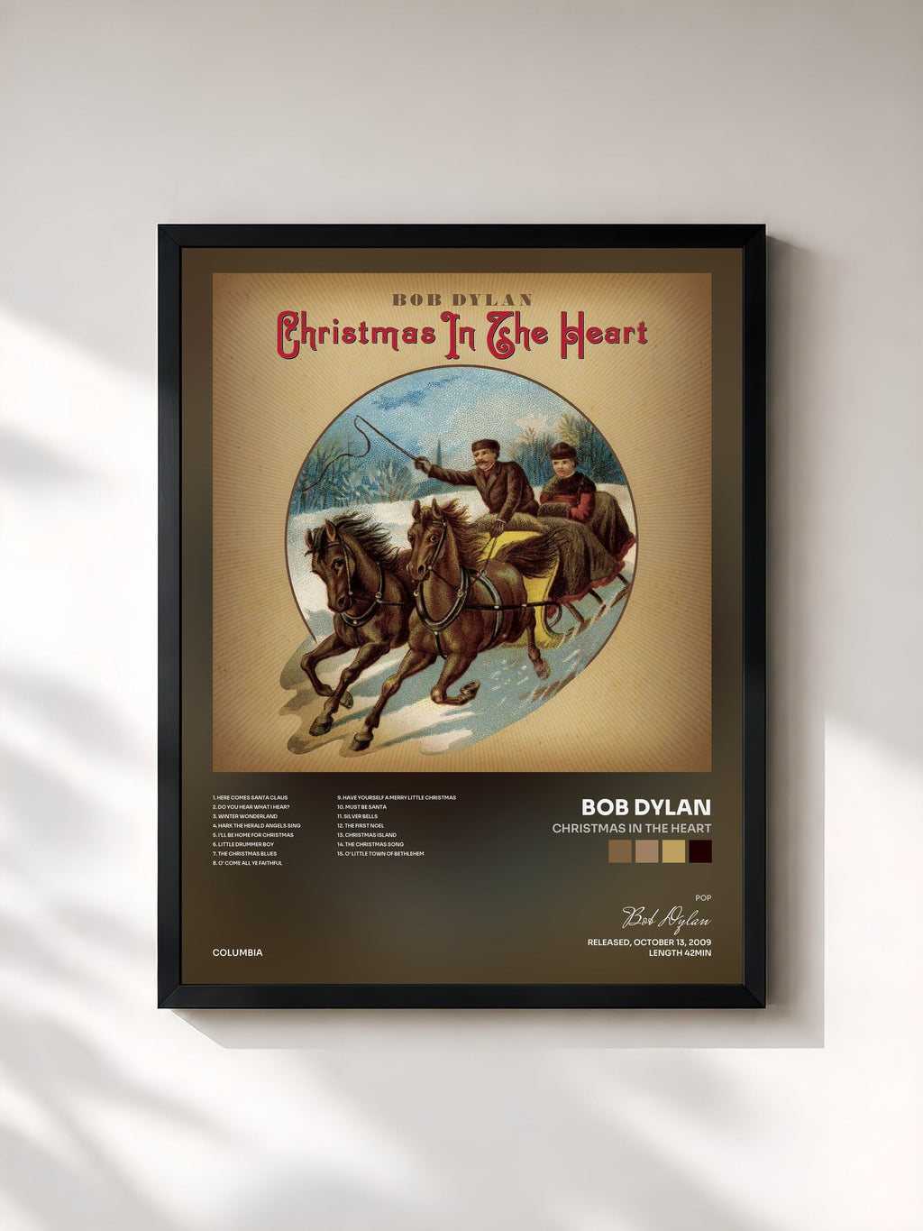 #noir Christmas In The Heart von Bob Dylan als gerahmter Kunstdruck, schwarzer Rahmen, gedruckt und gerahmt in Frankreich