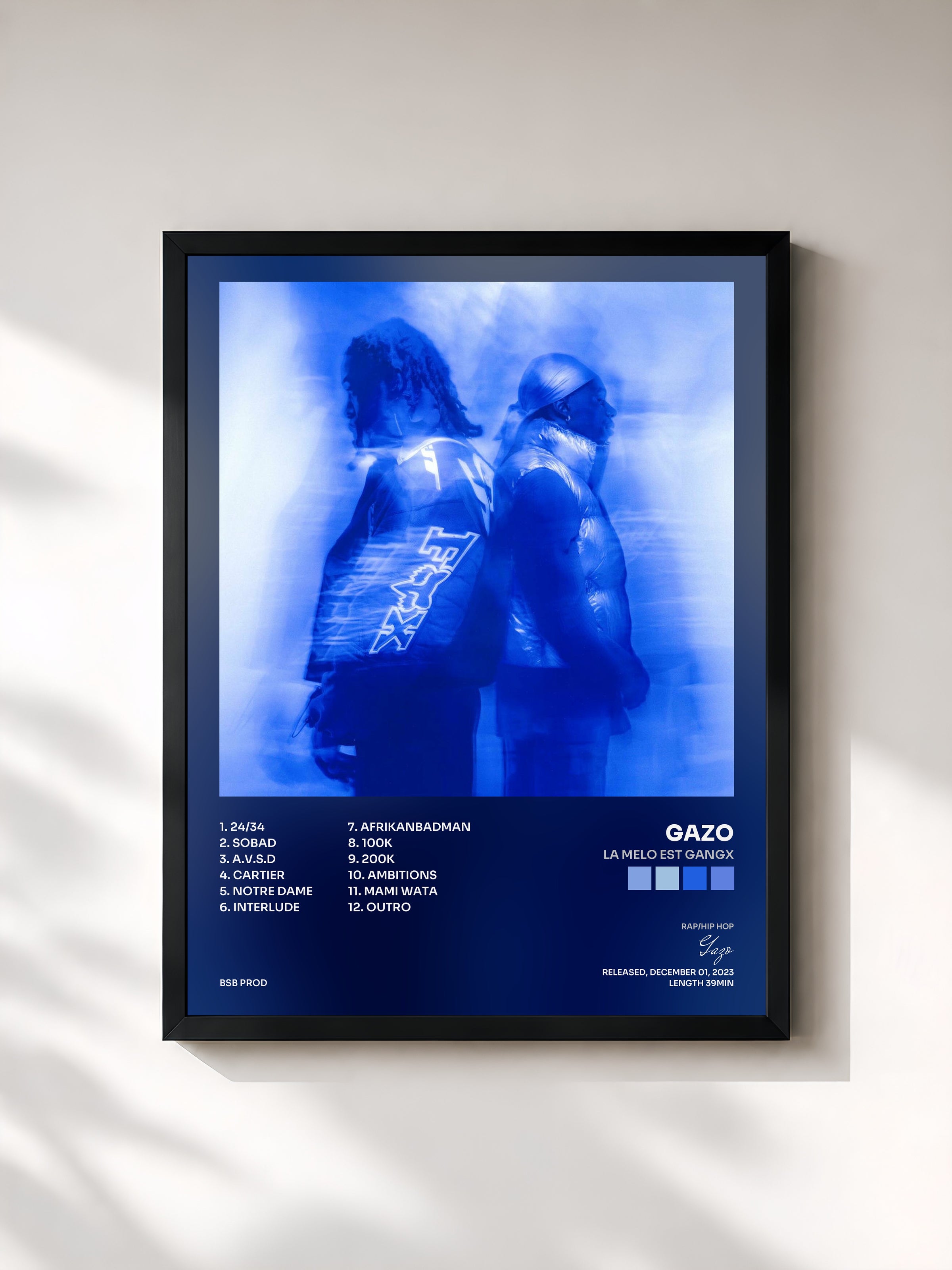 #noir Tableau de l'album LA MELO EST GANGX de Gazo, cadre noir, imprimé et encadré en France