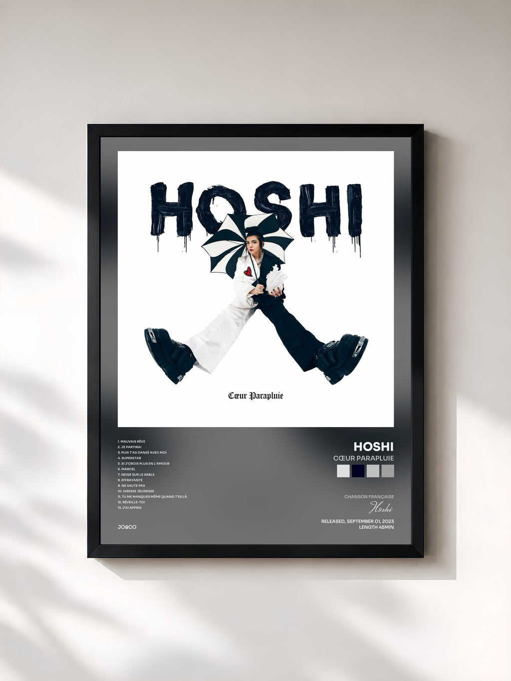#noir Tableau de l'album Cœur parapluie de Hoshi, cadre noir, imprimé et encadré en France