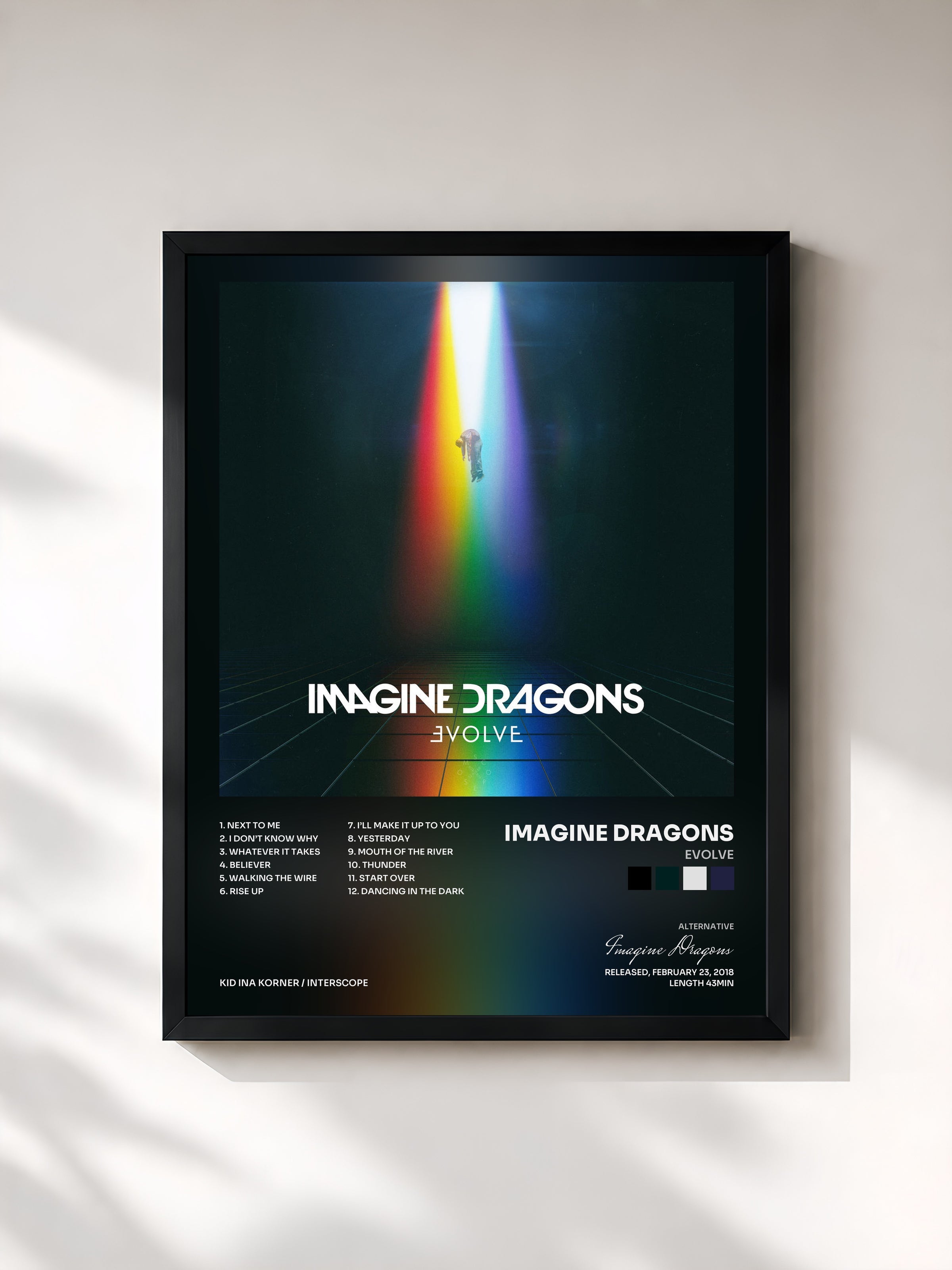 #noir Tableau de l'album Evolve de Imagine Dragons, cadre noir, imprimé et encadré en France