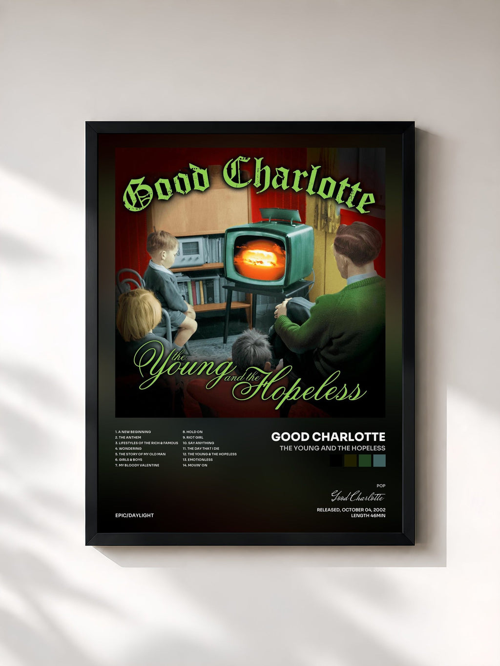 #noir The Young and The Hopeless de Good Charlotte en lámina enmarcada, marco negro, impresa y enmarcada en Francia