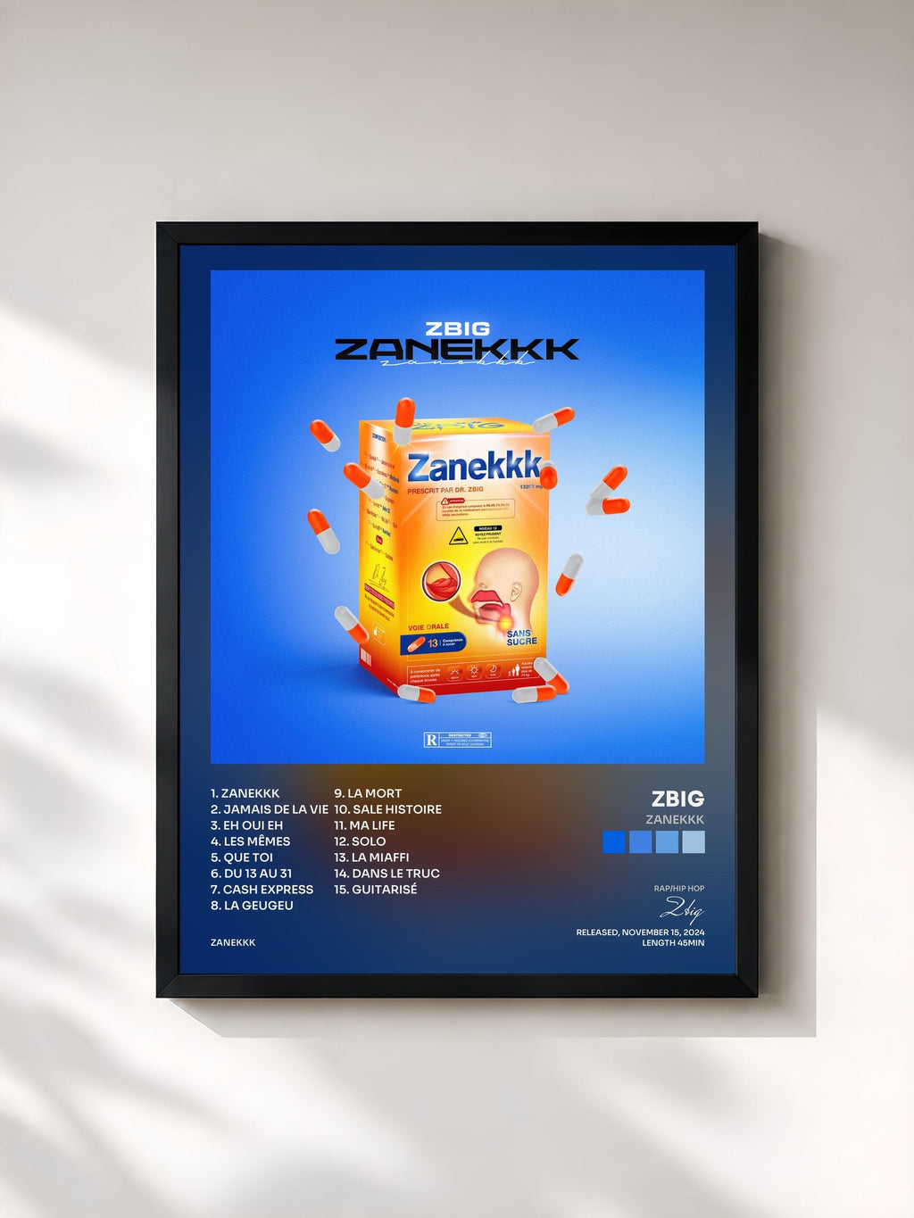 #noir Tableau de l'album Zanekkk de Zbig, cadre noir, imprimé et encadré en France