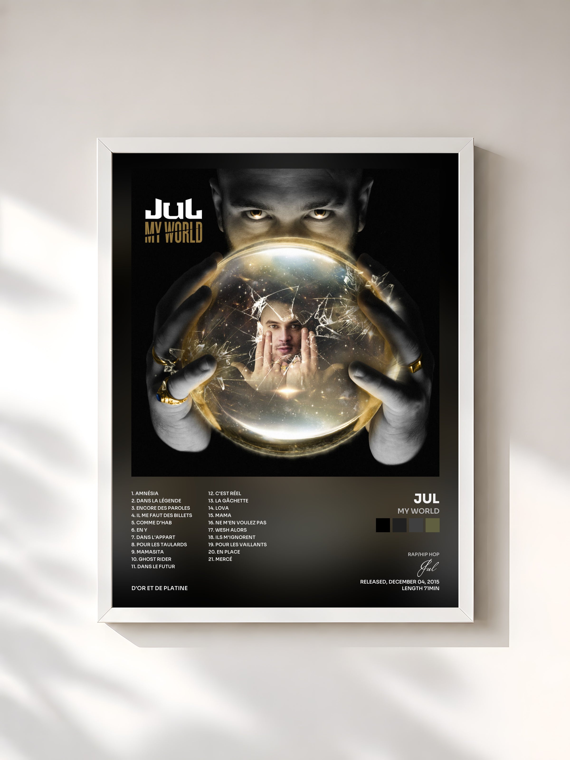 #blanc Tableau de l'album My World de Jul, cadre blanc, imprimé et encadré en France